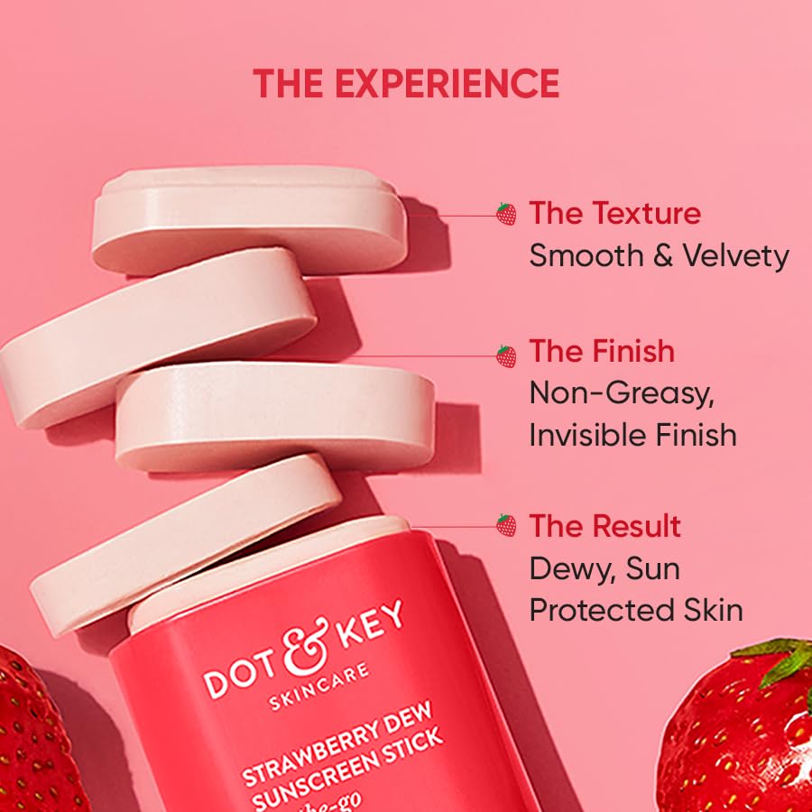 DOT & KEY Strawberry Dew Spf 50 Sunscreen Stick On-The-Go Spf 50 Pa+++, Broad Spectrum, Uva/Uvb Rays Protection With Hyaluronic & Ceramide For Hydration & Skin Barrier, Mess Free & No White Cast, 20g – view 5
