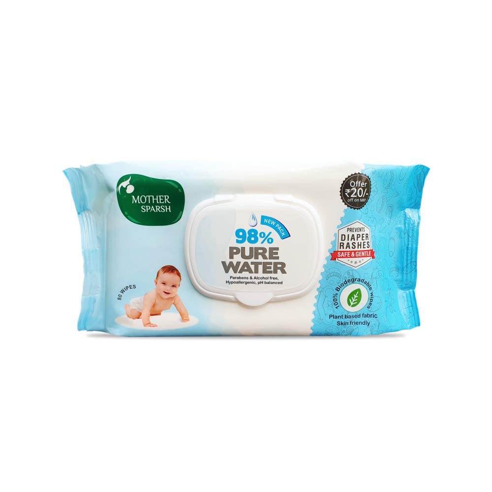 Plant based Mother Sparsh baby wipes pouch with 80 wipes