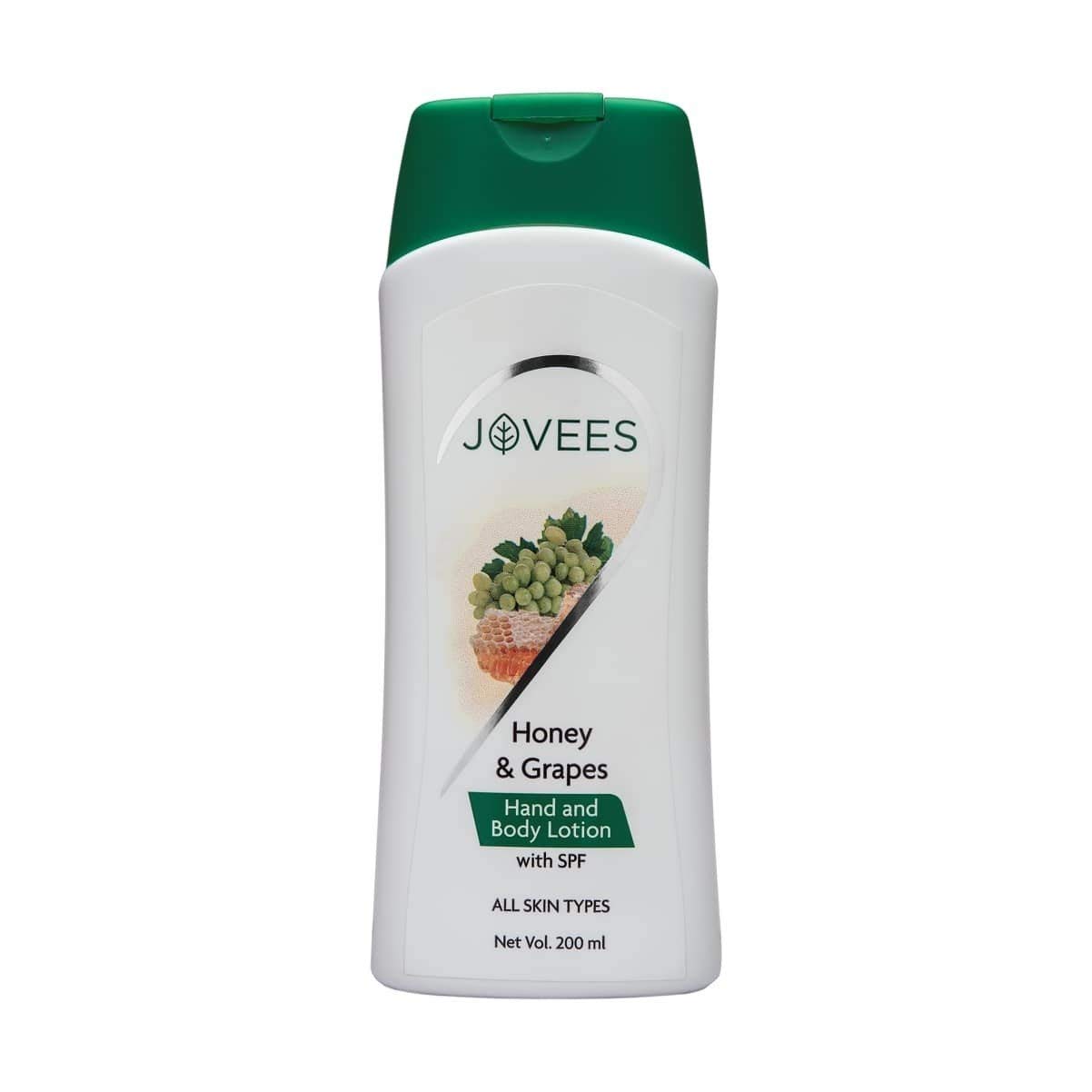 Front bottle of Jovees Honey and Grape hand body lotion