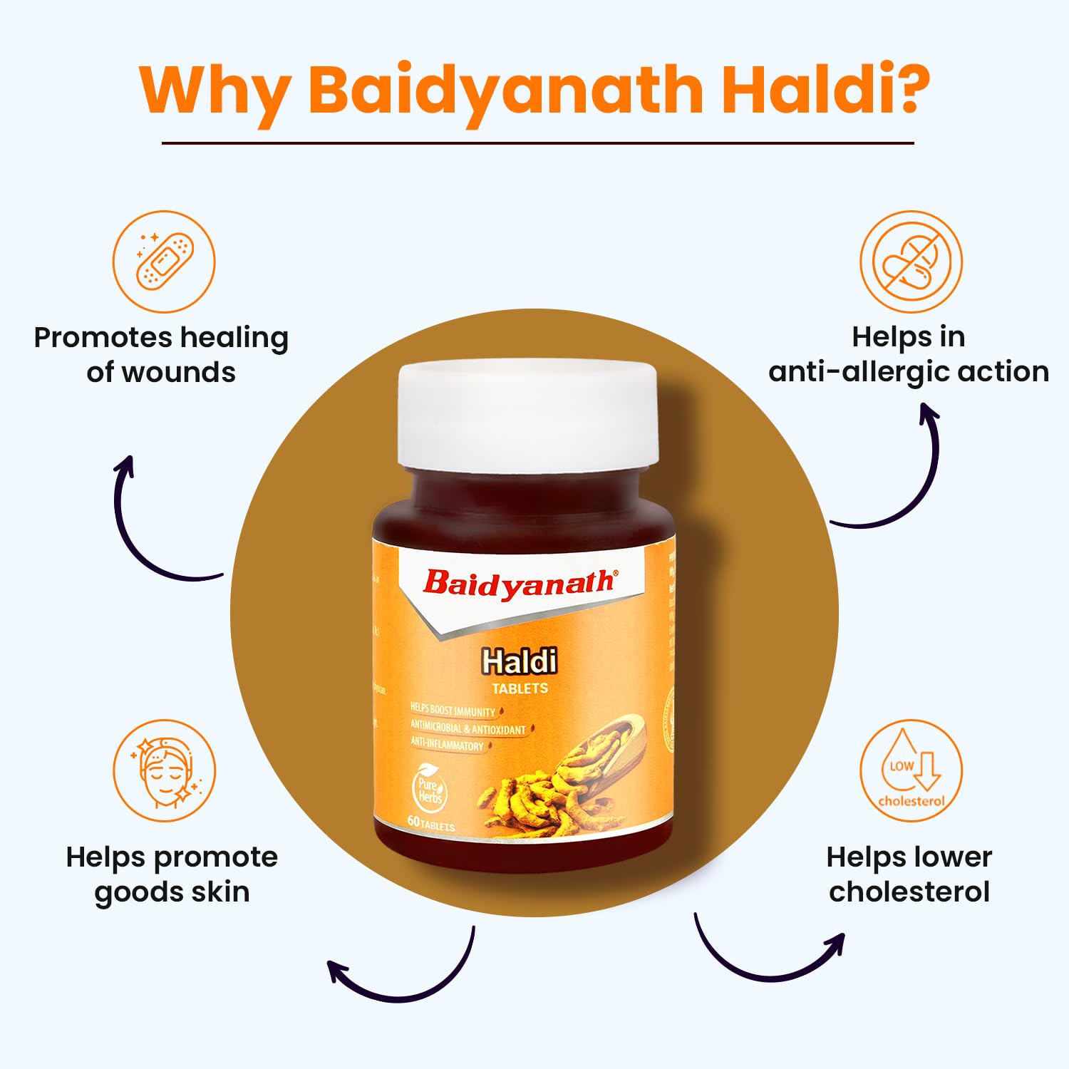 Baidyanath Turmeric Tablets with Natural Haldi Extract (60TB) Pack of 1 - Helps Boost Immunity, Blood Cleansing, Skin Problems, Strengthen Digestion – view 4