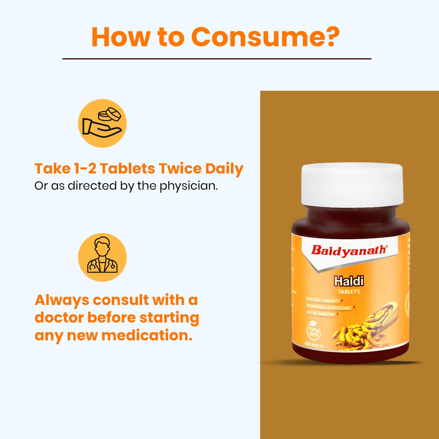 Baidyanath Turmeric Tablets with Natural Haldi Extract (60TB) Pack of 1 - Helps Boost Immunity, Blood Cleansing, Skin Problems, Strengthen Digestion – view 5