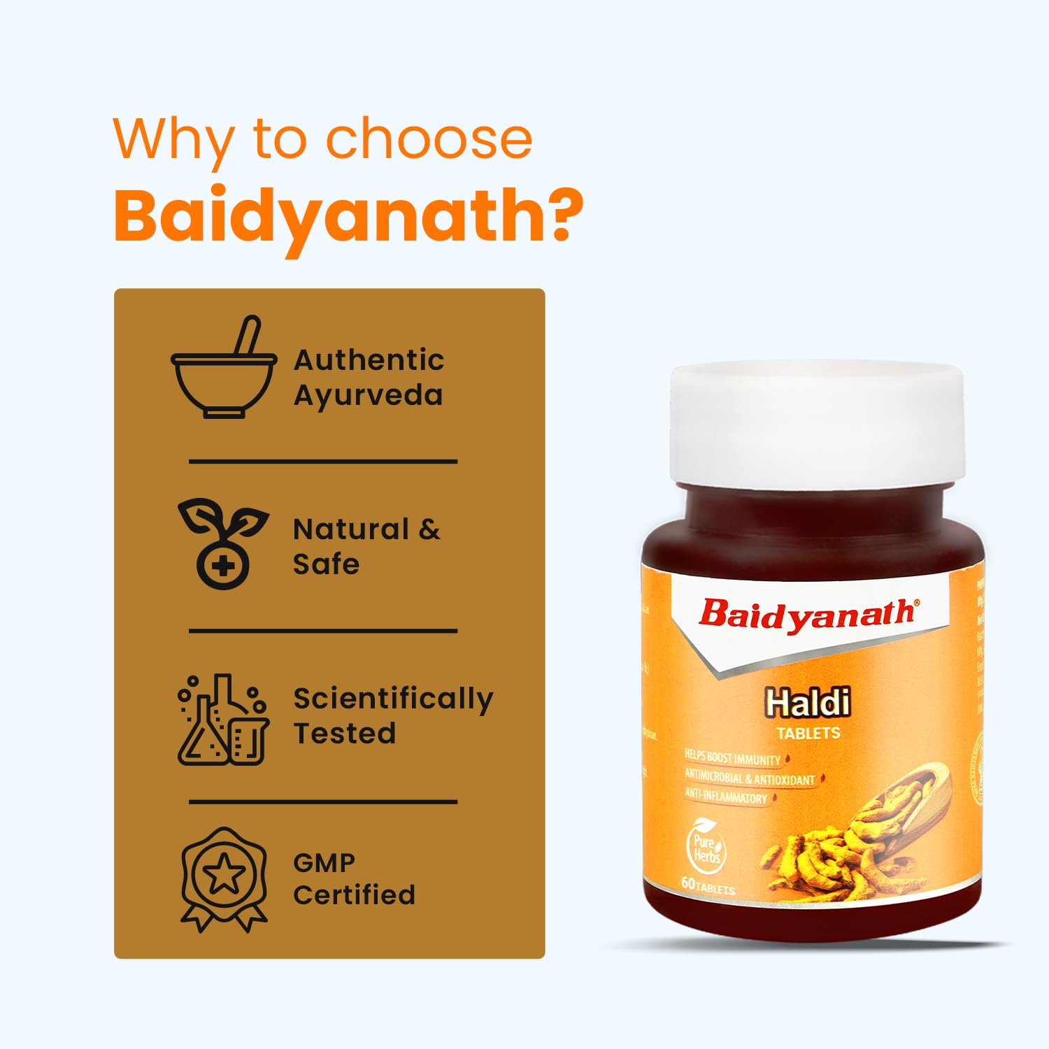Baidyanath Turmeric Tablets with Natural Haldi Extract (60TB) Pack of 1 - Helps Boost Immunity, Blood Cleansing, Skin Problems, Strengthen Digestion – view 6