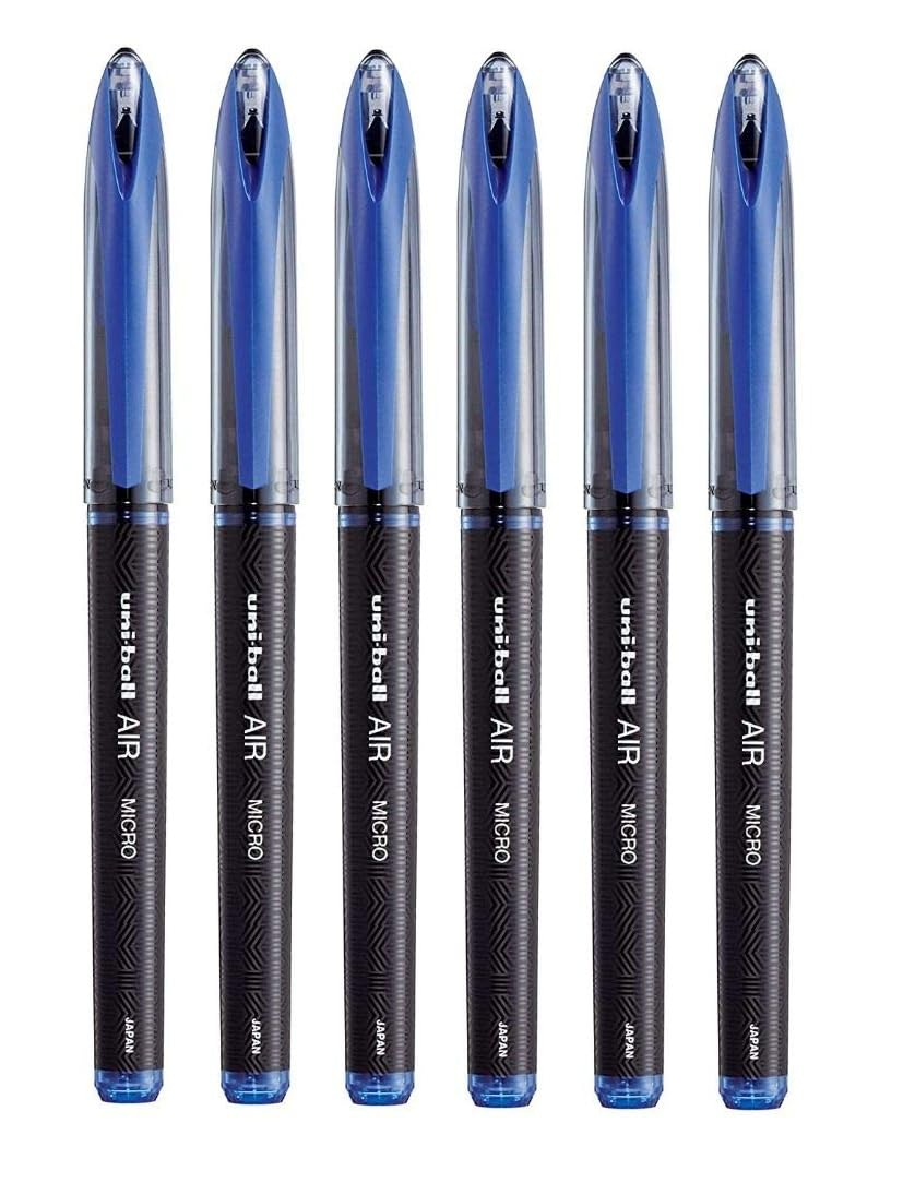 Pack of six uni-ball Air blue ink roller ball pens