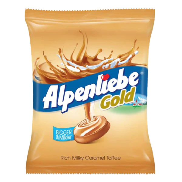Bag of Alpenliebe Gold caramel candies with buttery swirl flavor