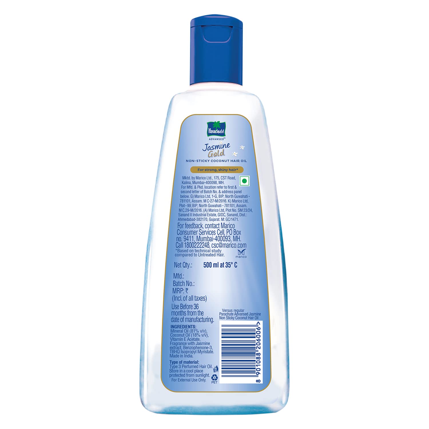 Parachute Advansed Jasmine Gold Coconut Hair Oil With Vitamin-E For Super Shiny Hair, Non-sticky, 500ml – view 7