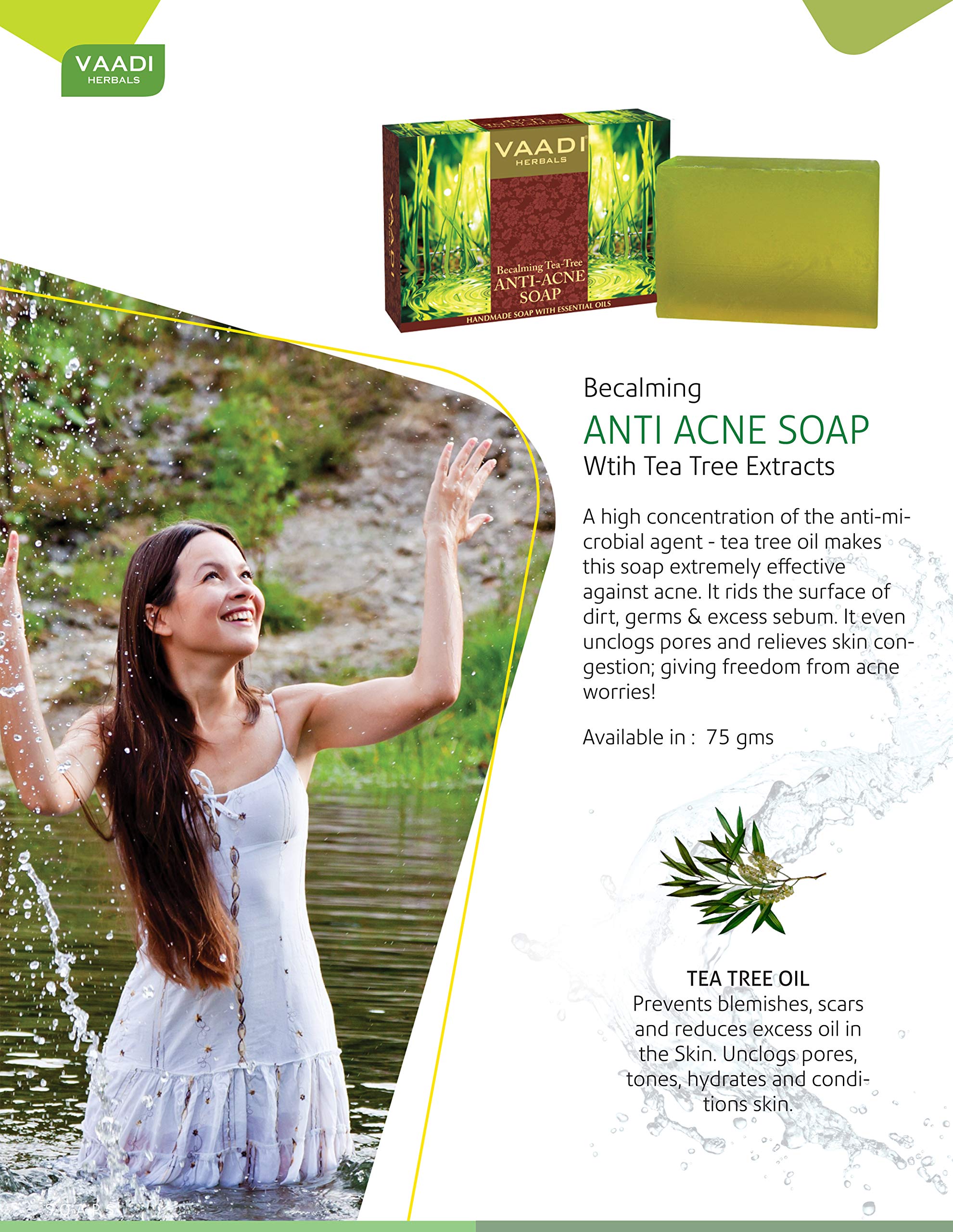 Vaadi Herbals Becalming Tea Tree Soap Anti Acne Therapy, 75g (Pack of 12) – view 2