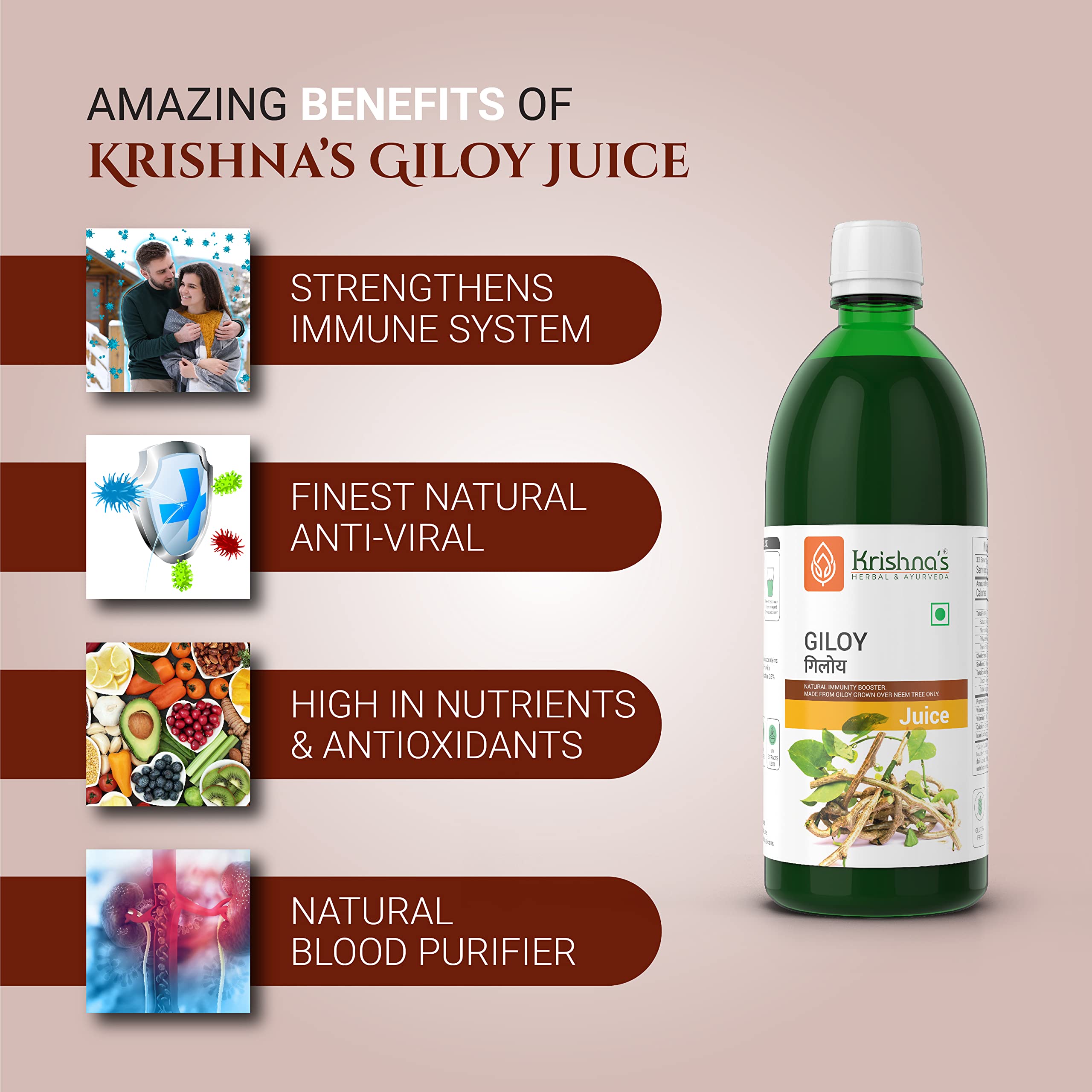 KRISHNA'S HERBAL & AYURVEDA Giloy Juice Immunity Booster - 1000 Ml – view 3