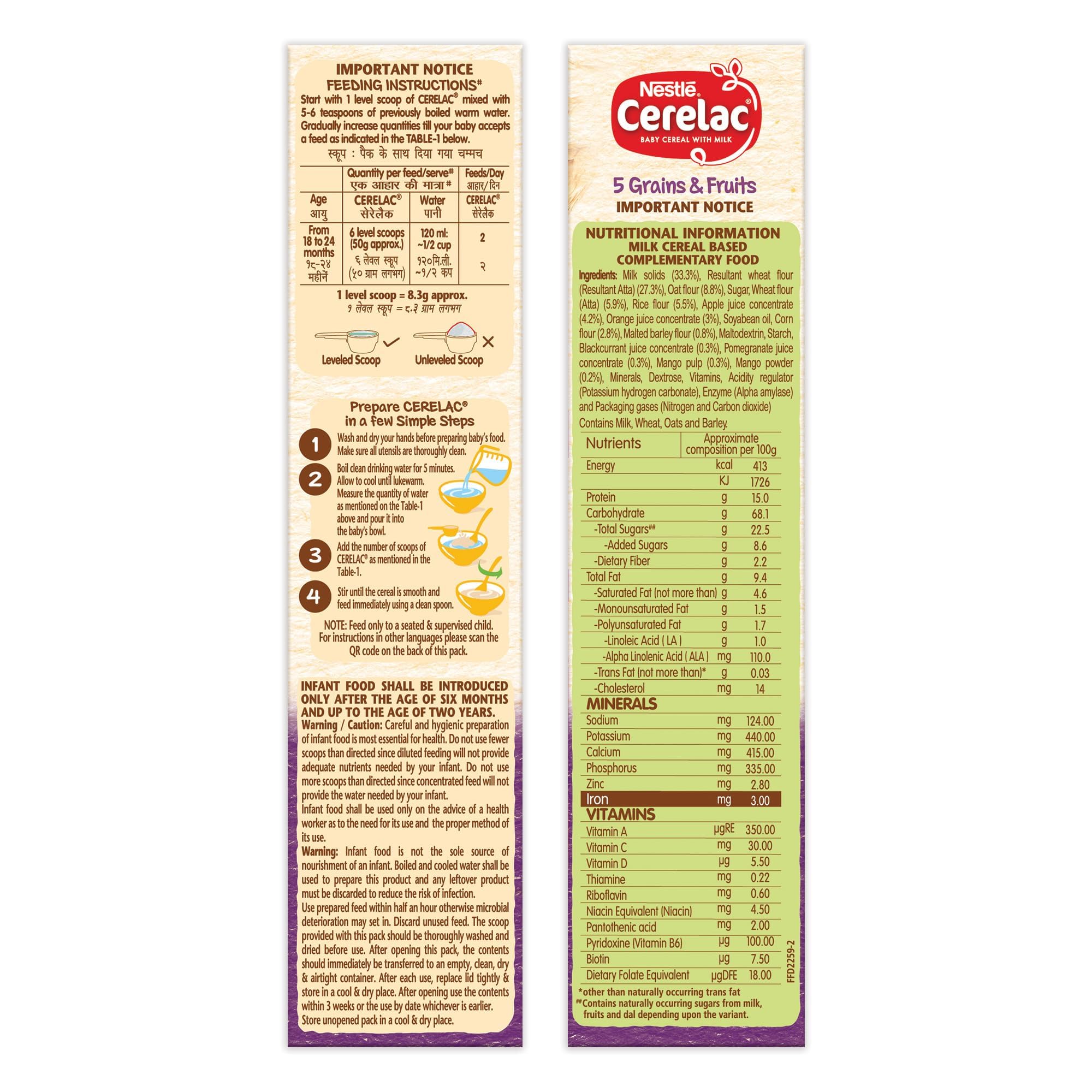 Nestle Cerelac Baby Cereal with Milk , 5 Grains & Fruits ,Stage 5, From 18 to 24 Months , Source of Iron & Protein , 300g – view 4