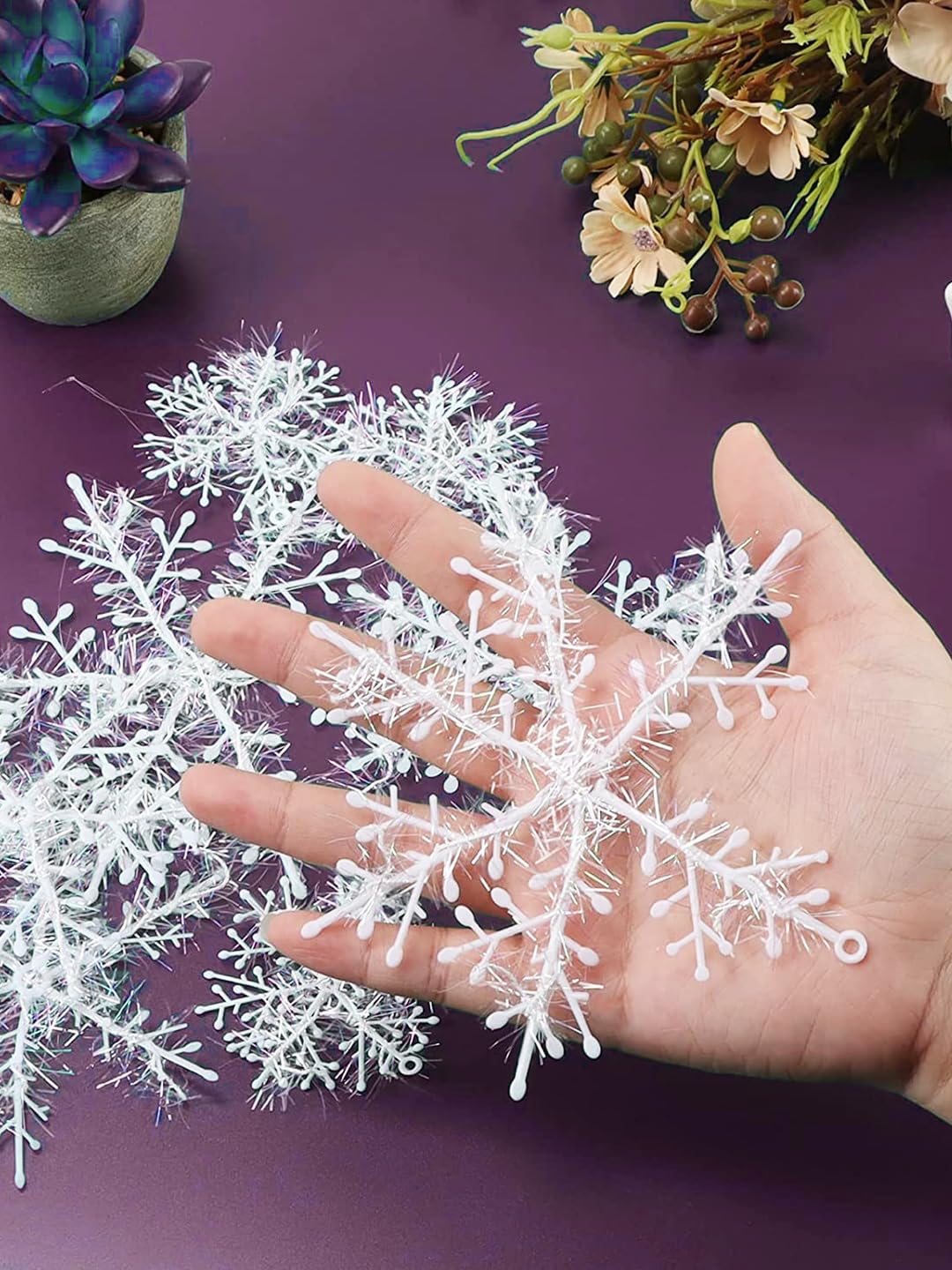 TIED RIBBONS 15 Pcs Christmas Tree Decoration Items Snowflake Hanging Ornaments Props Snow Flakes Xmas Accessories (White, 3.5 inch) - Christmas Decorations Items for Home Office – view 2
