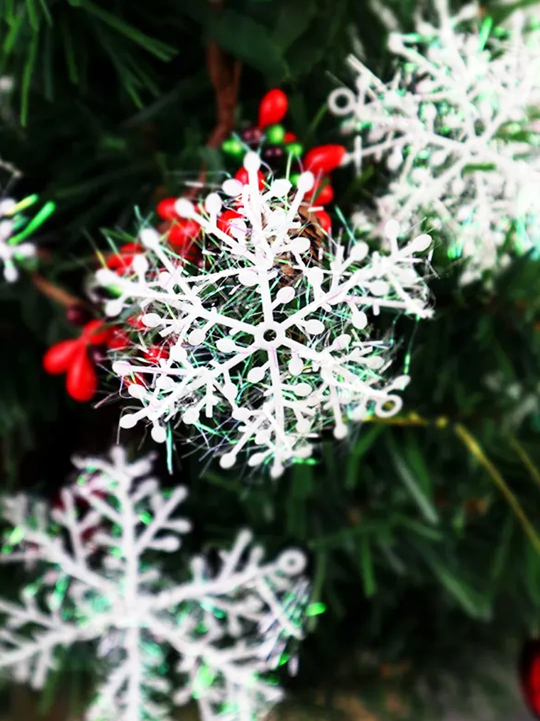 TIED RIBBONS 15 Pcs Christmas Tree Decoration Items Snowflake Hanging Ornaments Props Snow Flakes Xmas Accessories (White, 3.5 inch) - Christmas Decorations Items for Home Office – view 4