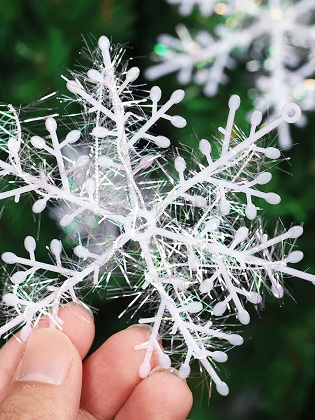 TIED RIBBONS 15 Pcs Christmas Tree Decoration Items Snowflake Hanging Ornaments Props Snow Flakes Xmas Accessories (White, 3.5 inch) - Christmas Decorations Items for Home Office – view 5
