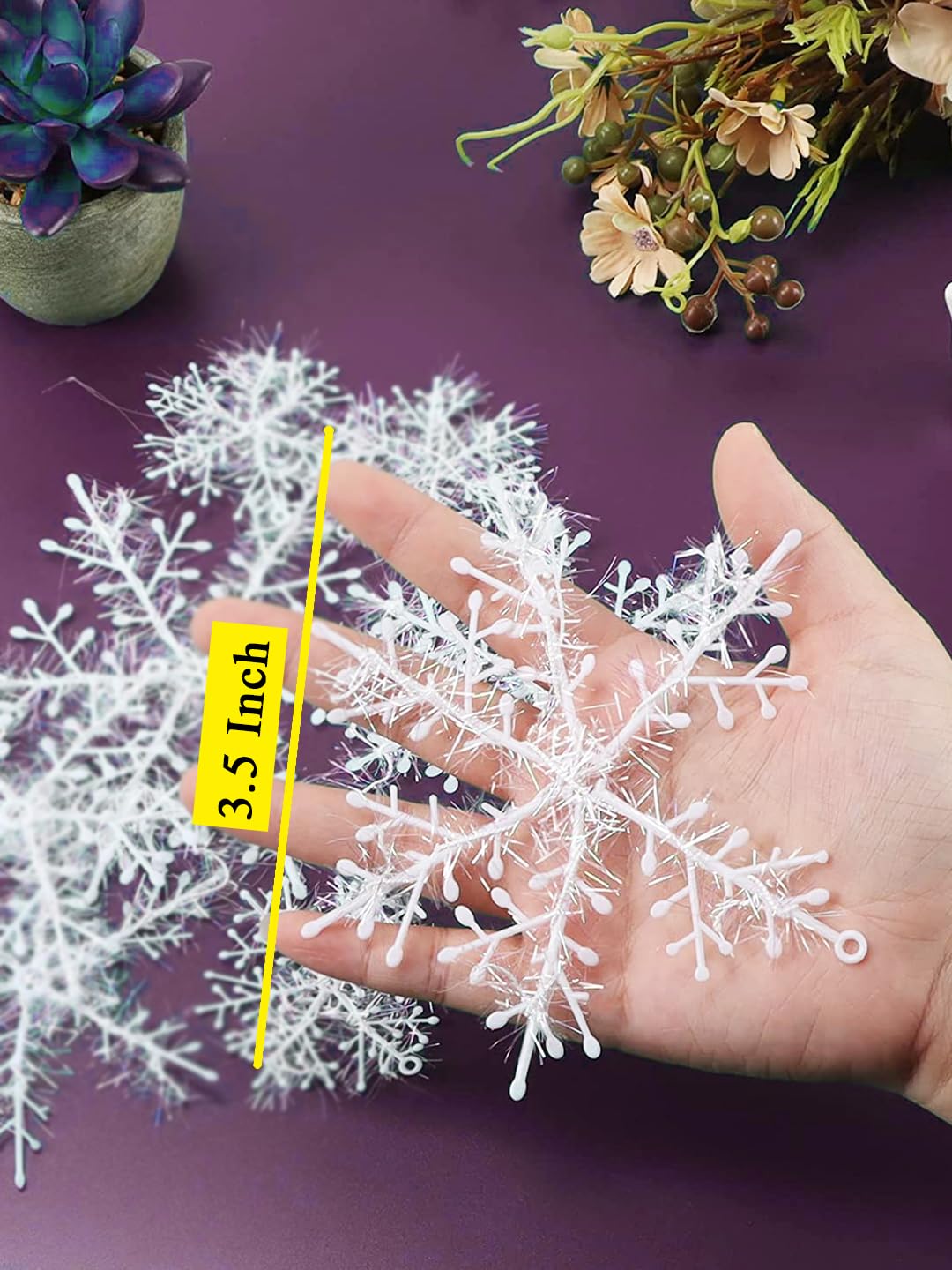 TIED RIBBONS 15 Pcs Christmas Tree Decoration Items Snowflake Hanging Ornaments Props Snow Flakes Xmas Accessories (White, 3.5 inch) - Christmas Decorations Items for Home Office – view 7