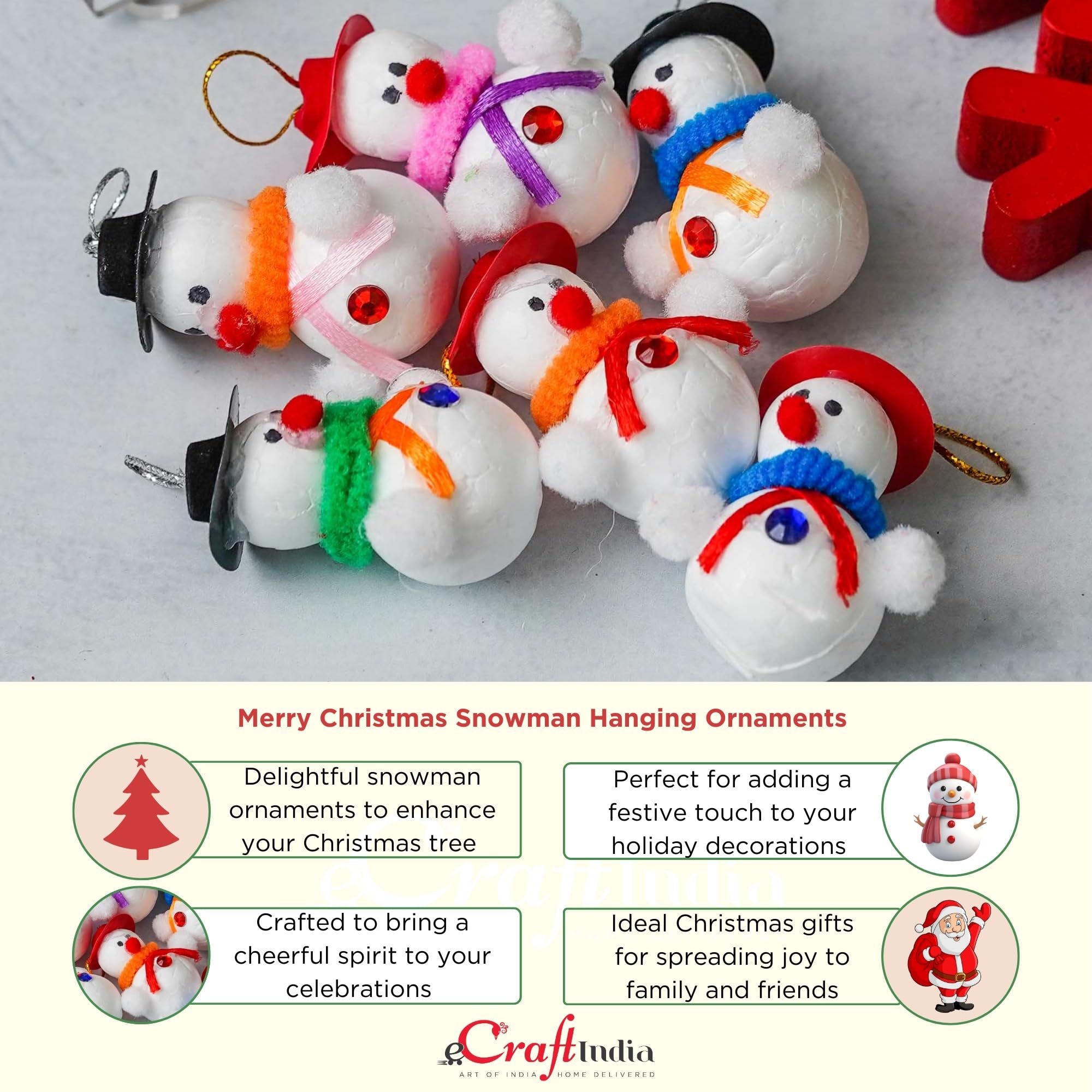 eCraftIndia Merry Christmas Decor Snowman Hanging Ornaments (Pack of 6) Props Christmas Tree Decorations Items for Home Office – view 5