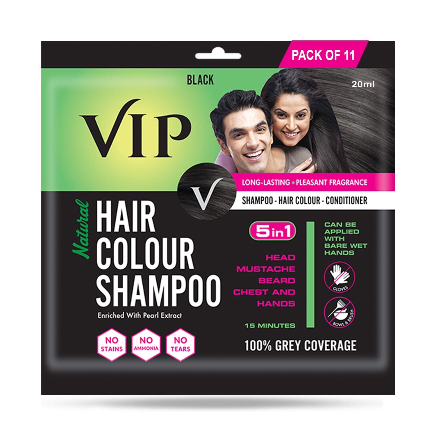 Natural black hair colour shampoo 11 sachet pack