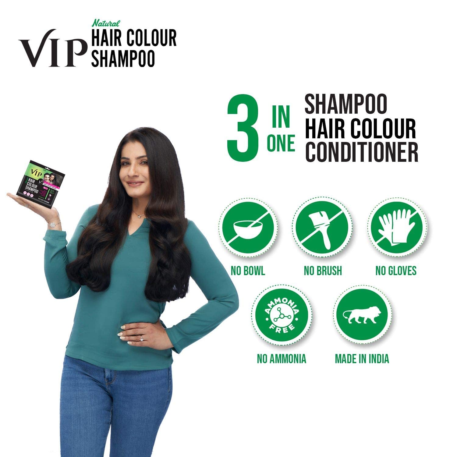 VIP Hair Colour Shampoo Men and Women Natural Black 20ml (Pack of 11) – view 3