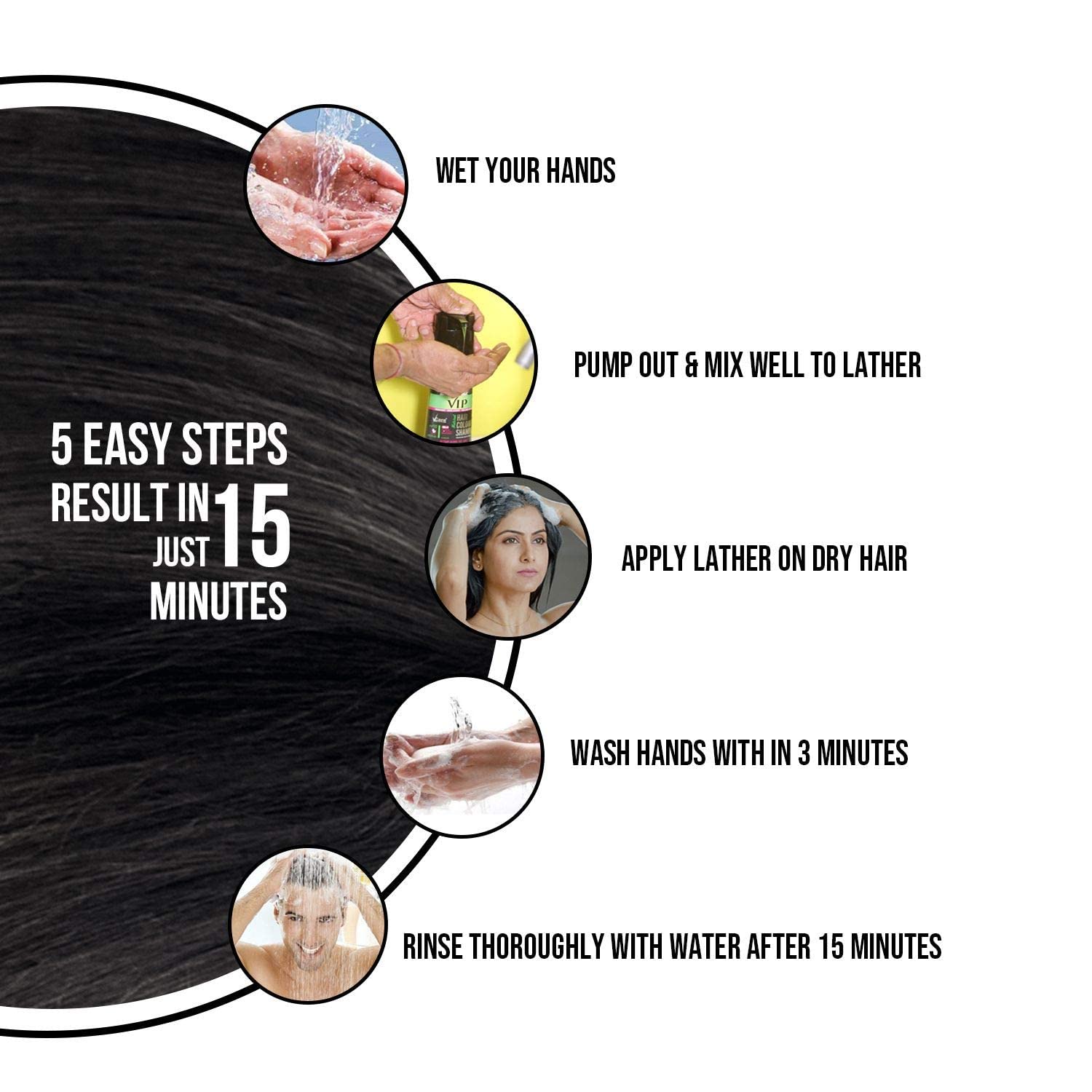 VIP Hair Colour Shampoo Men and Women Natural Black 20ml (Pack of 11) – view 5