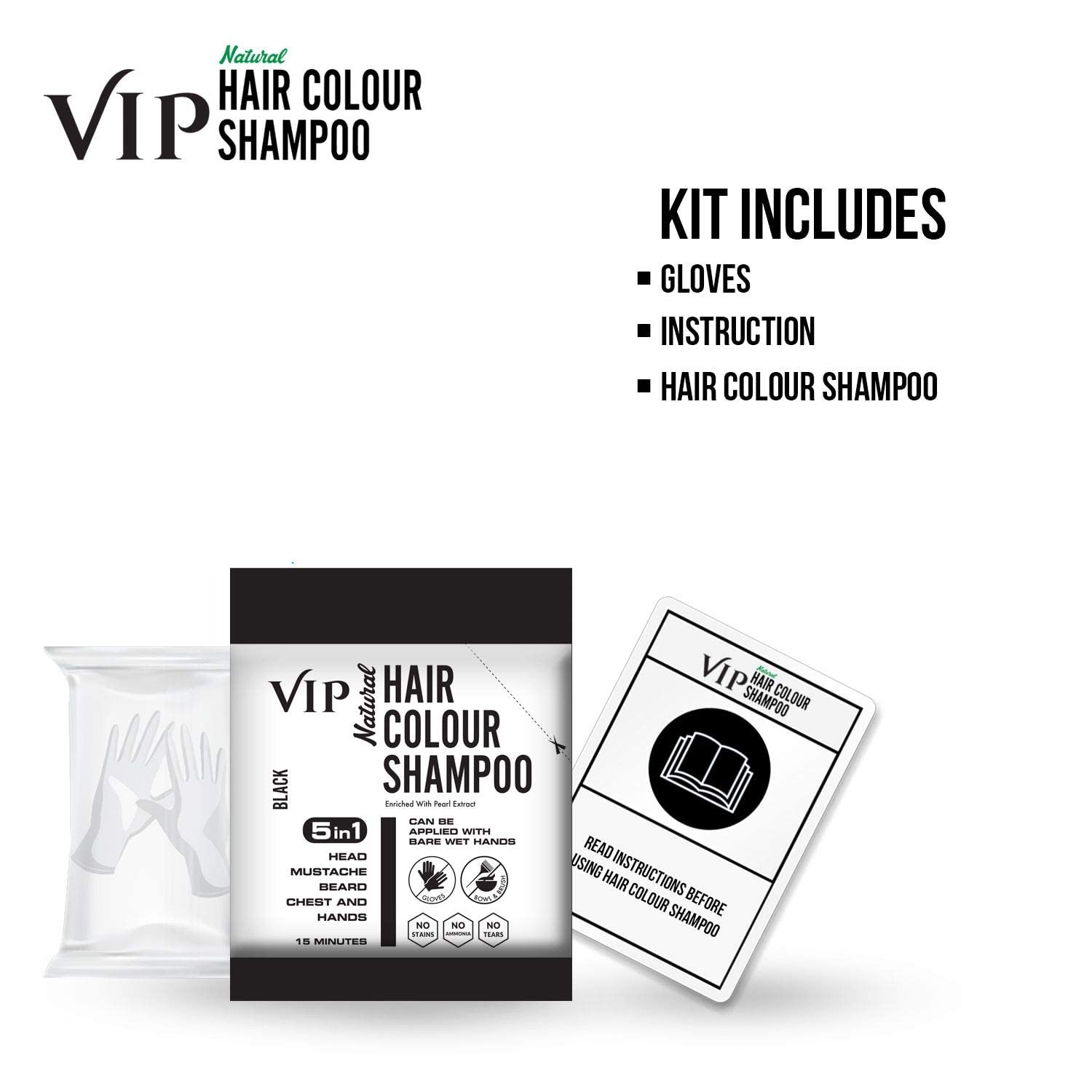 VIP Hair Colour Shampoo Men and Women Natural Black 20ml (Pack of 11) – view 6