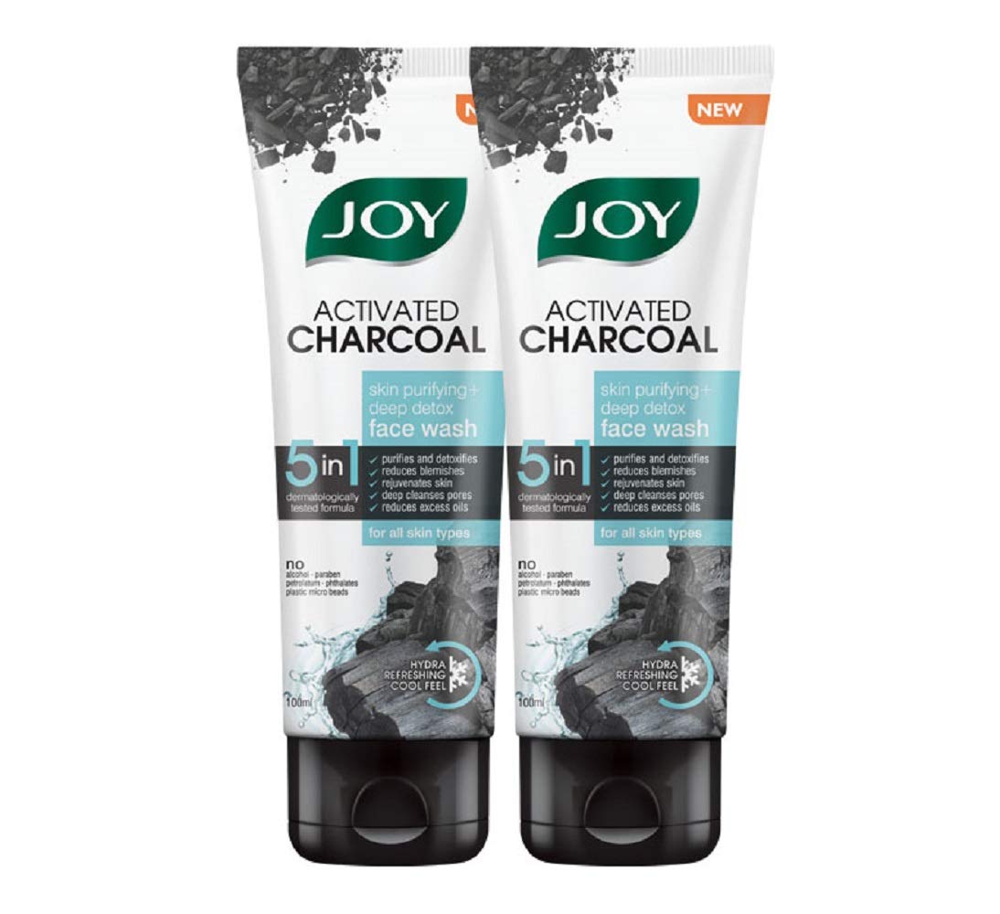 Two Joy charcoal face wash tubes for deep oil control