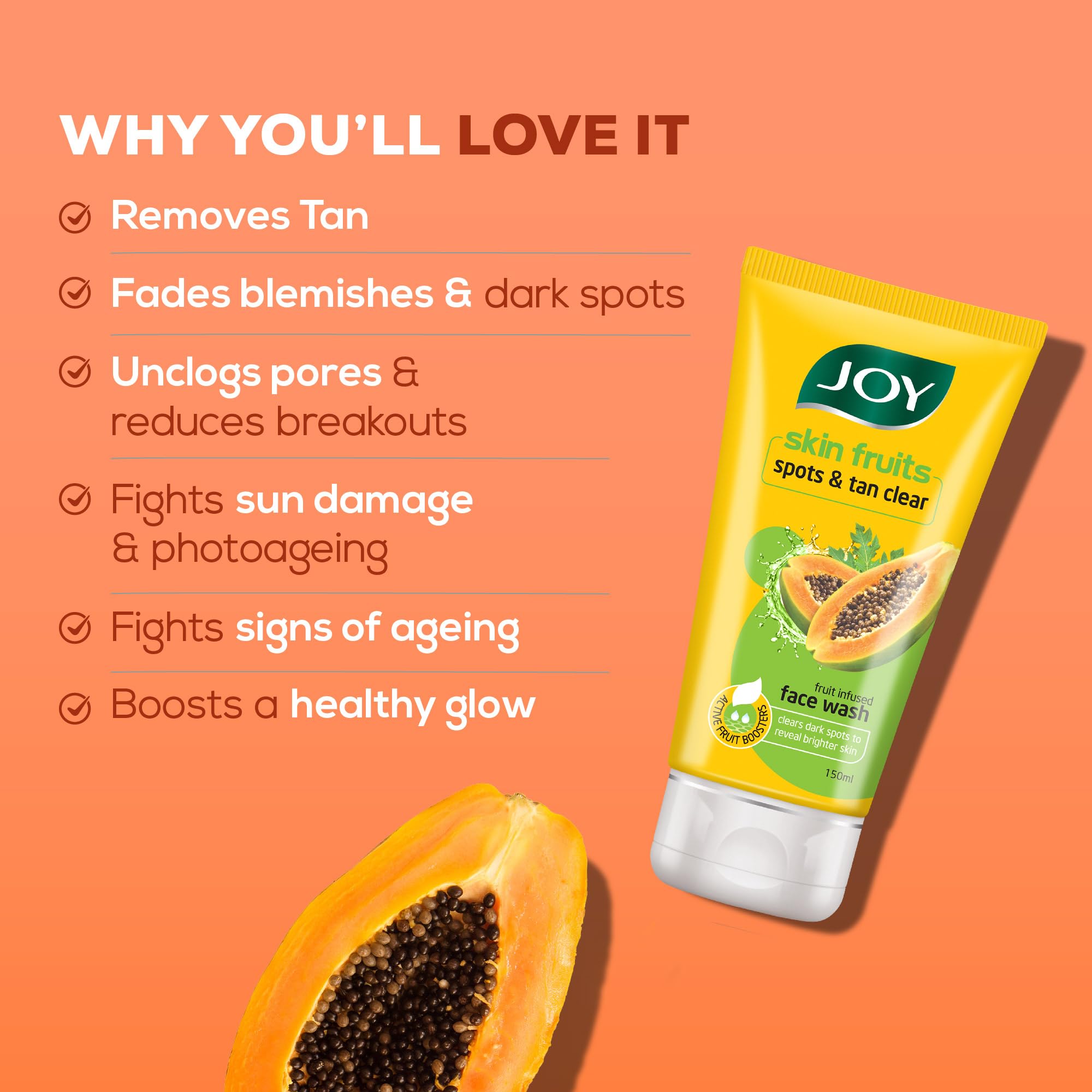 Joy Signature Facewash Combo with Brightening Lemon Face Wash 150ml & Spots & Tan Removing Papaya Face Wash 150ml (2 Items in the set) – view 8