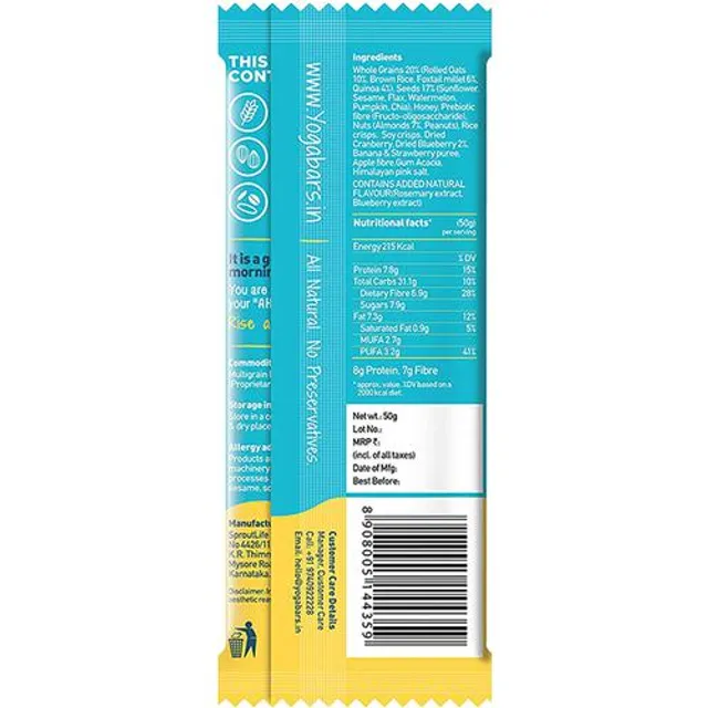 Yoga Bar Breakfast Protein Bar - Blueberry Pie, Healthy Snack, Rich In Protein & Fibre, 50 g – view 2