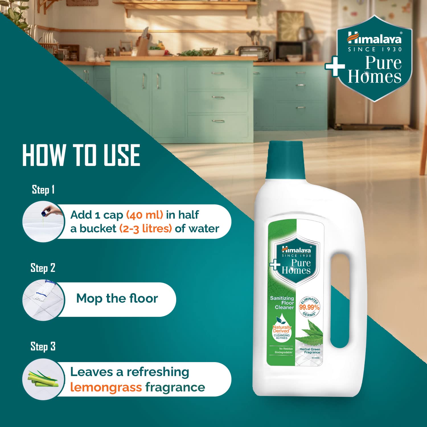 Himalaya Pure Homes Sanitizing Floor Cleaner HERBAL GREEN 1 LITRE (RXZER23) – view 5