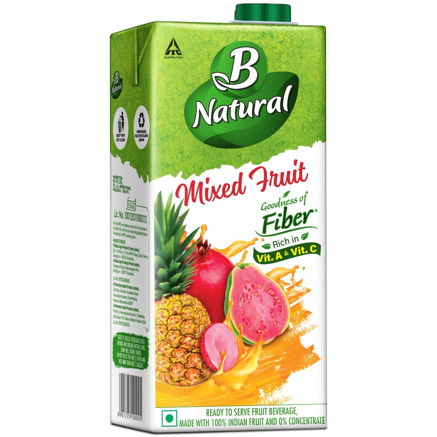 B Natural Mixed Fruit Plus Juice 1L carton pack