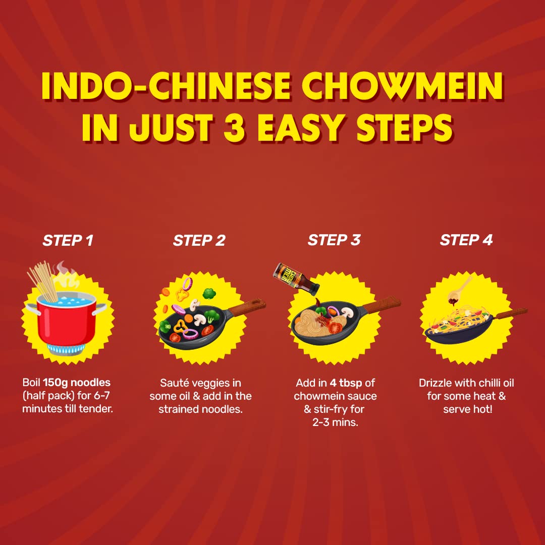 MasterChow Chilli Chowmein Pack: Indo-Chinese Chowmein Sauce with Whole Wheat Noodles & Spicy Chilli Oil – view 4