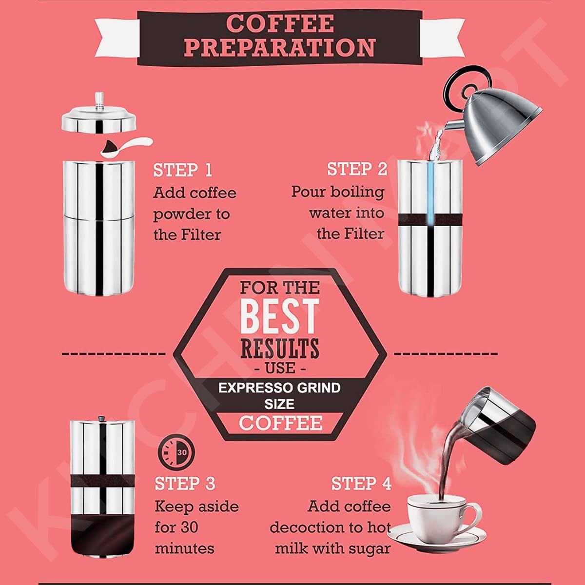 Kitchen Mart Stainless Steel South Indian Filter Coffee Drip Maker, Madras Kappi, Drip Decotion Maker 200ml Medium size (2-4 Cup) – view 4