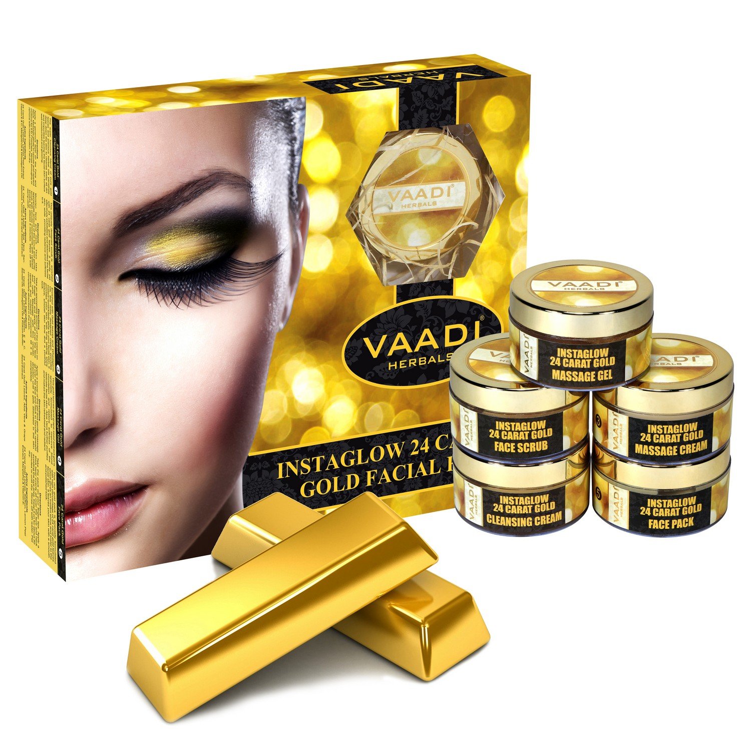 Vaadi Herbals Gold Facial Kit (24 Carat Gold Leaves, Marigold, Wheatgerm Oil, Lemon Peel Extract), 270g – view 2