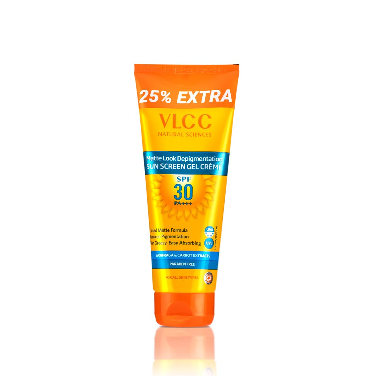 VLCC sunscreen gel crème tube with tinted matte SPF 30 label