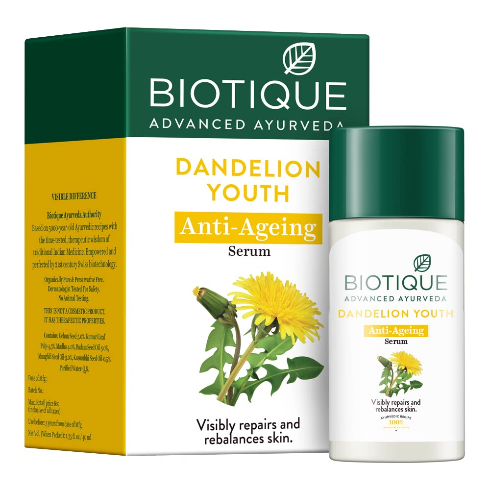 Biotique anti-ageing face serum bottle with dandelion formula 40 ml