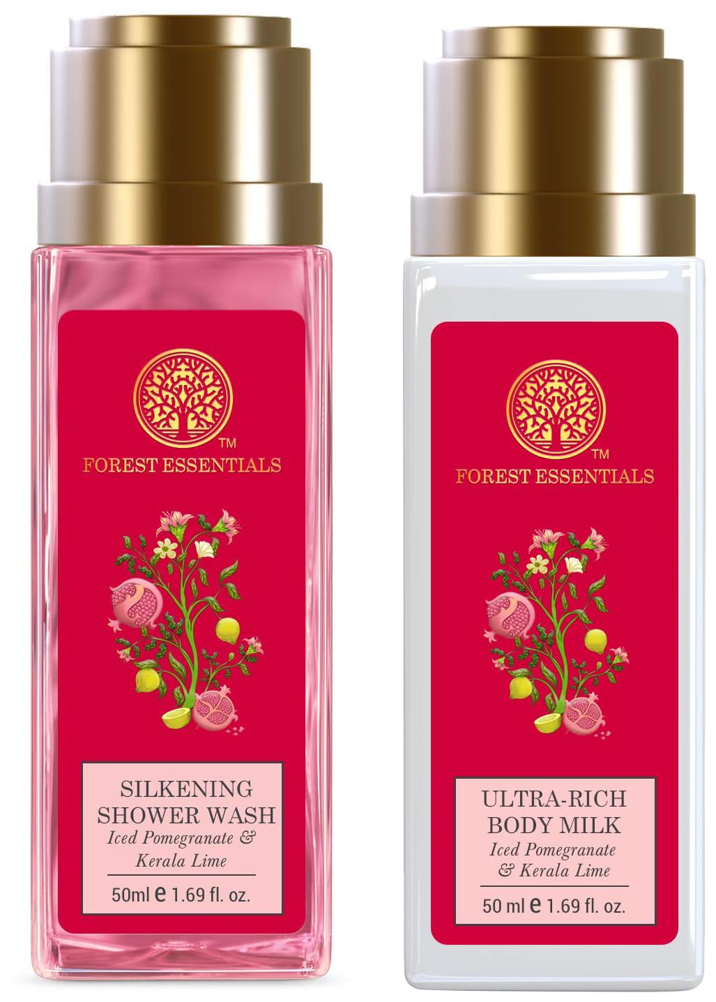 Travel size body milk and shower wash in pomegranate lime scent