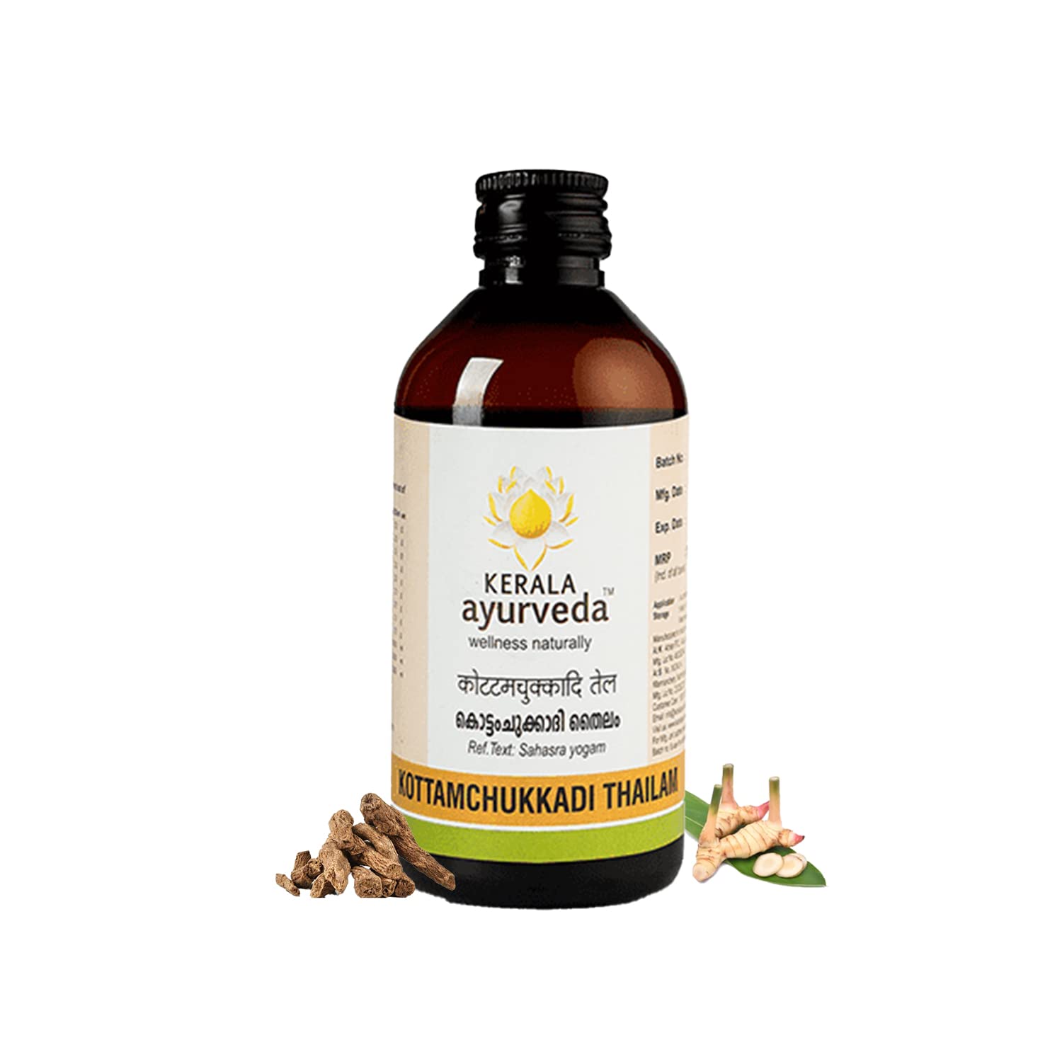 Front bottle of Kerala Ayurveda Kottamchukkadi Thailam 200 ml herbal oil