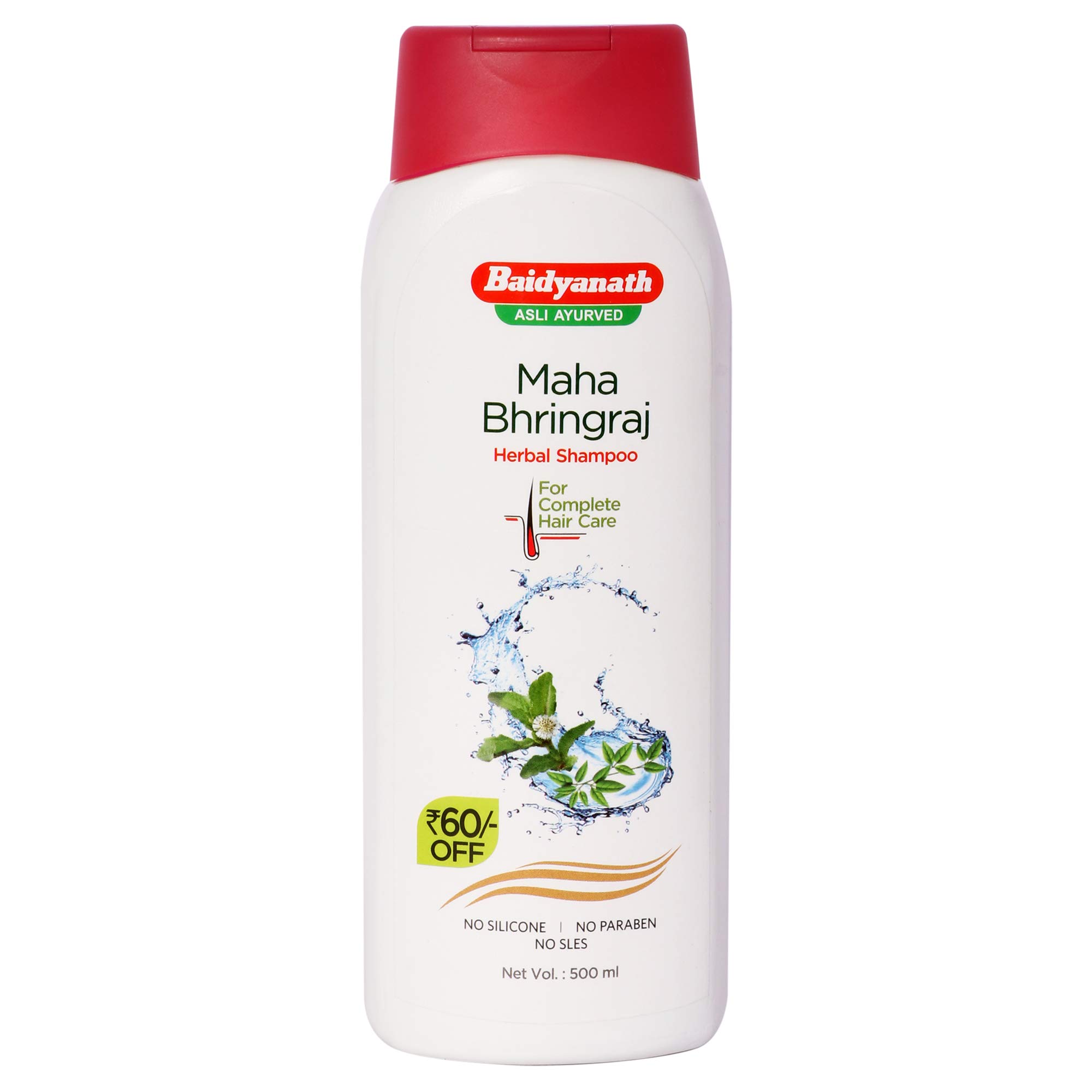 Front-facing Baidyanath Mahabhringraj shampoo bottle in 500 ml size