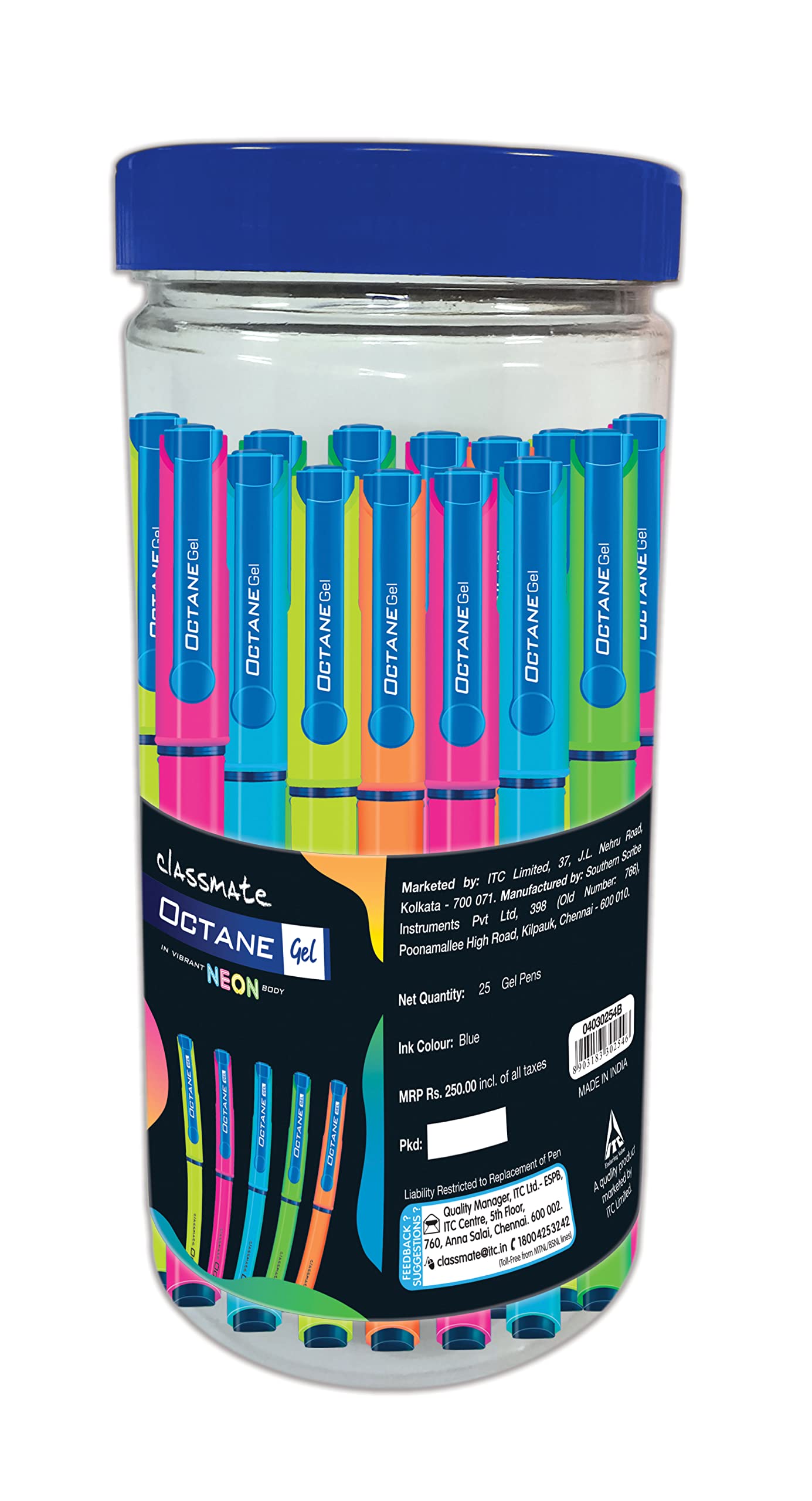 Multicolour Classmate Octane Neon blue gel pens in jar