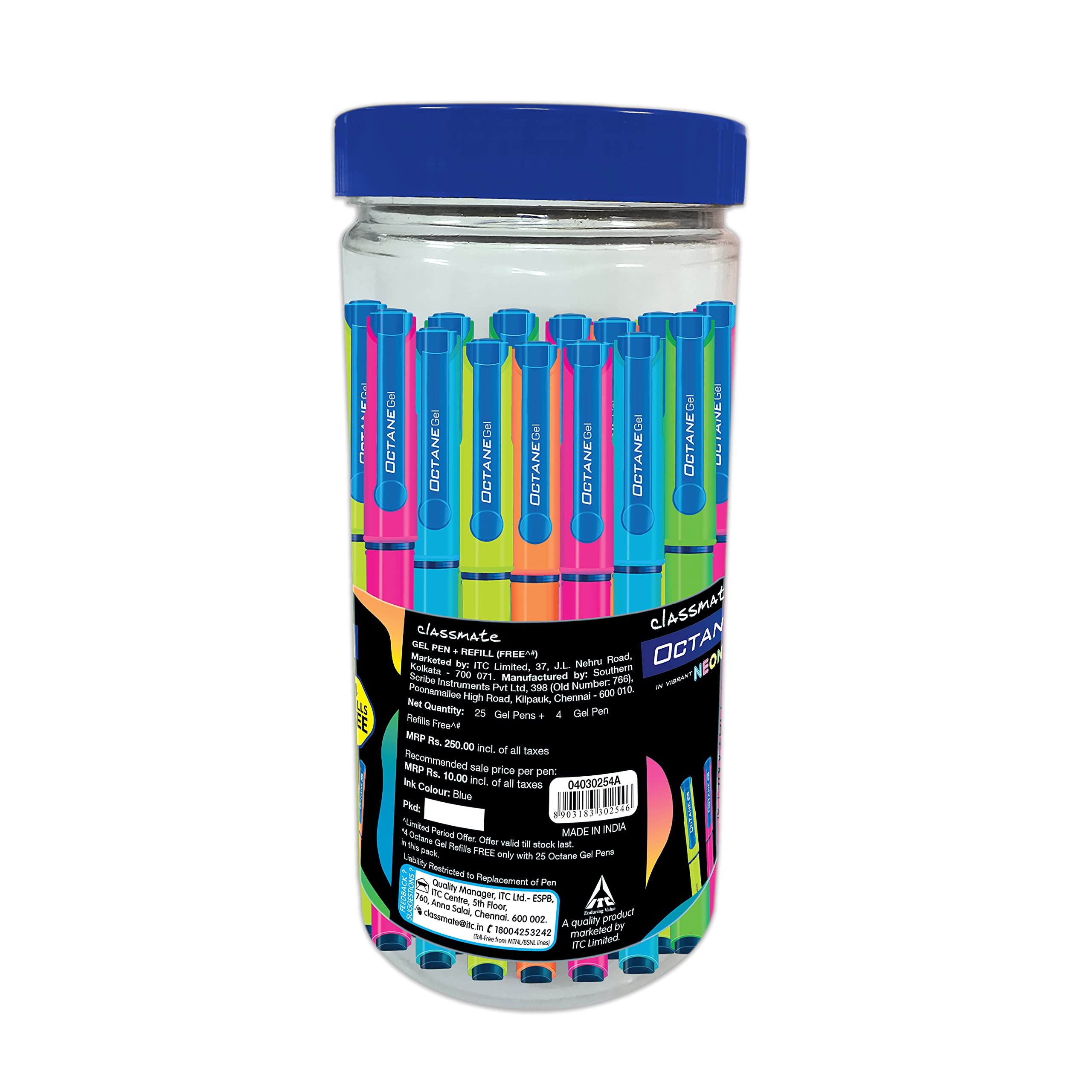 Classmate Octane Neon Gel 25s Jar- 25 Blue Gel Pens – view 2