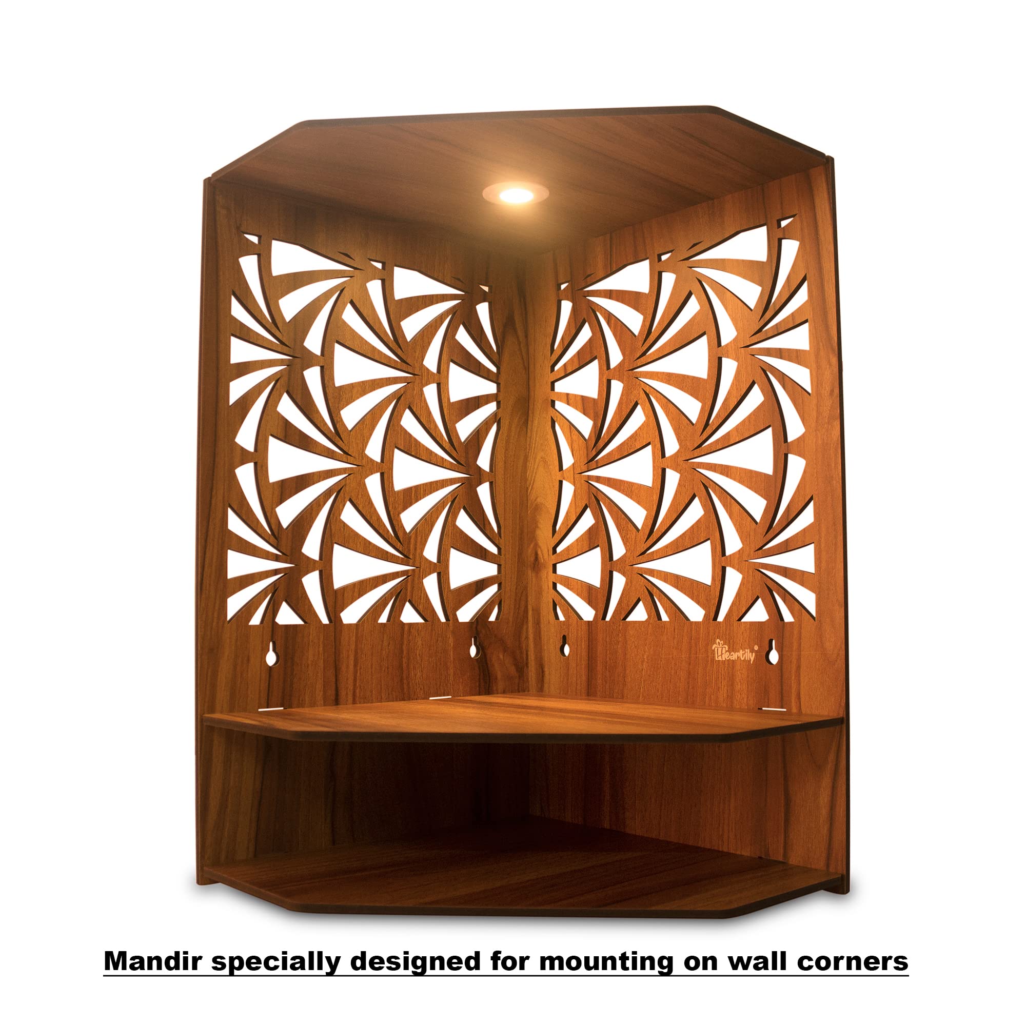 Heartily Pushp Beautiful Corner Wooden Pooja Stand Mandir for Home Temple for Office Puja Mandir for Home Wall with LED Spot Light Product (H- 17, L- 10, W-15 Inch) – view 6