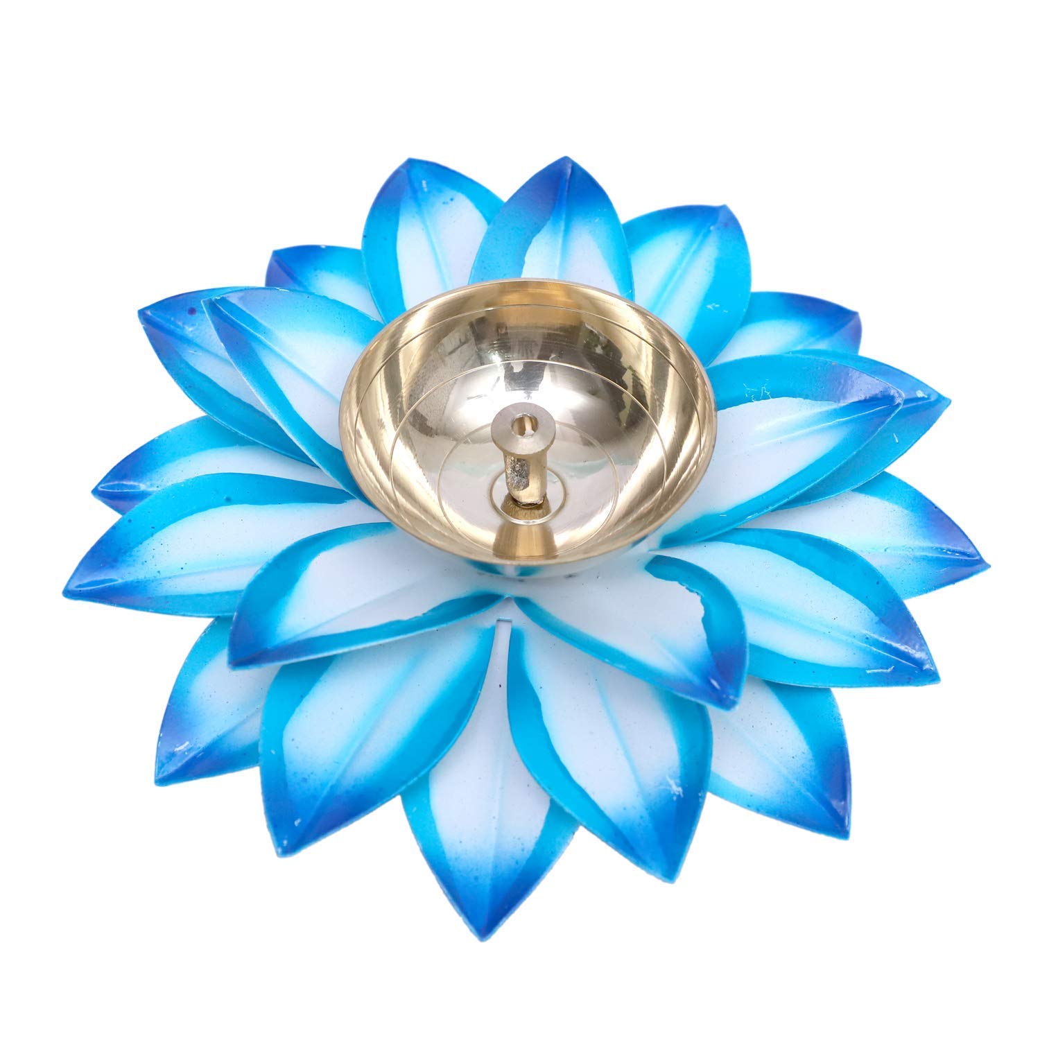 Collectible India Brass Diya Oil Lamp Stand Lotus Kamal Patti Diyas for Puja Home Temple Decor (Sky Blue) – view 2