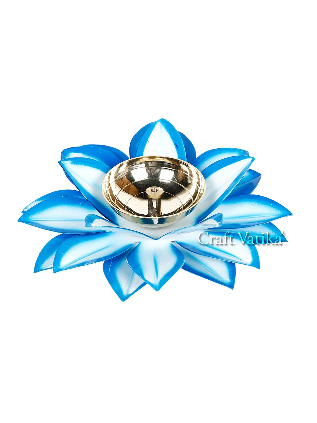 Collectible India Brass Diya Oil Lamp Stand Lotus Kamal Patti Diyas for Puja Home Temple Decor (Sky Blue) – view 3