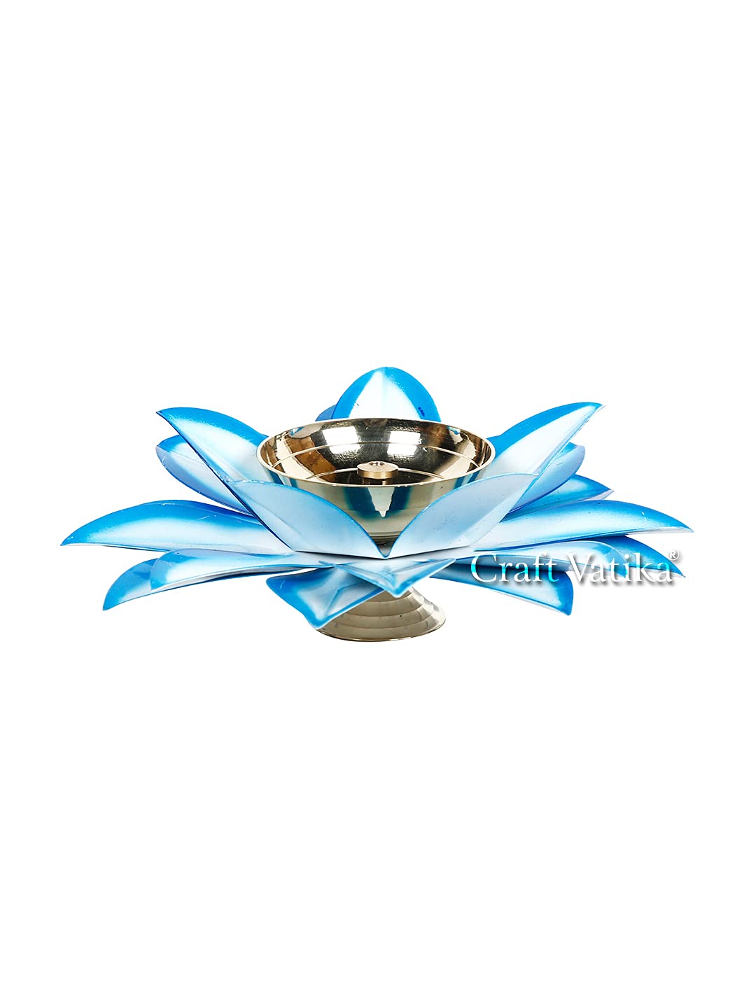 Collectible India Brass Diya Oil Lamp Stand Lotus Kamal Patti Diyas for Puja Home Temple Decor (Sky Blue) – view 4
