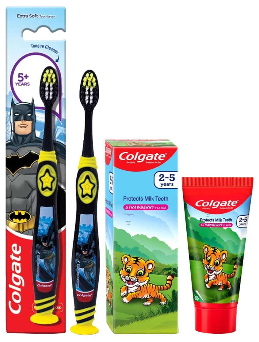 Colgate strawberry kids toothpaste with extra soft toothbrush combo