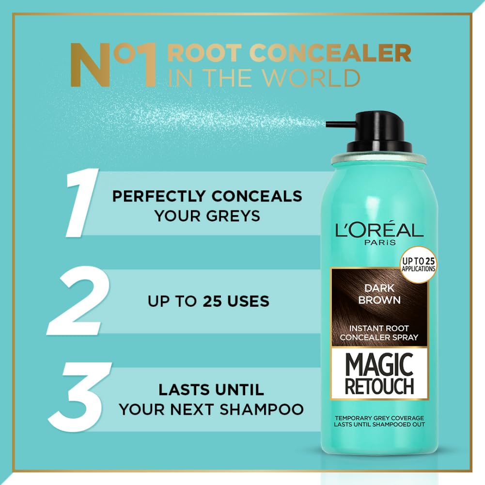 L'Oreal Paris Instant Root Concealer Spray, Ideal for Touching Up Grey Root Regrowth, Magic Retouch, 2 Dark Brown, 75ml – view 3
