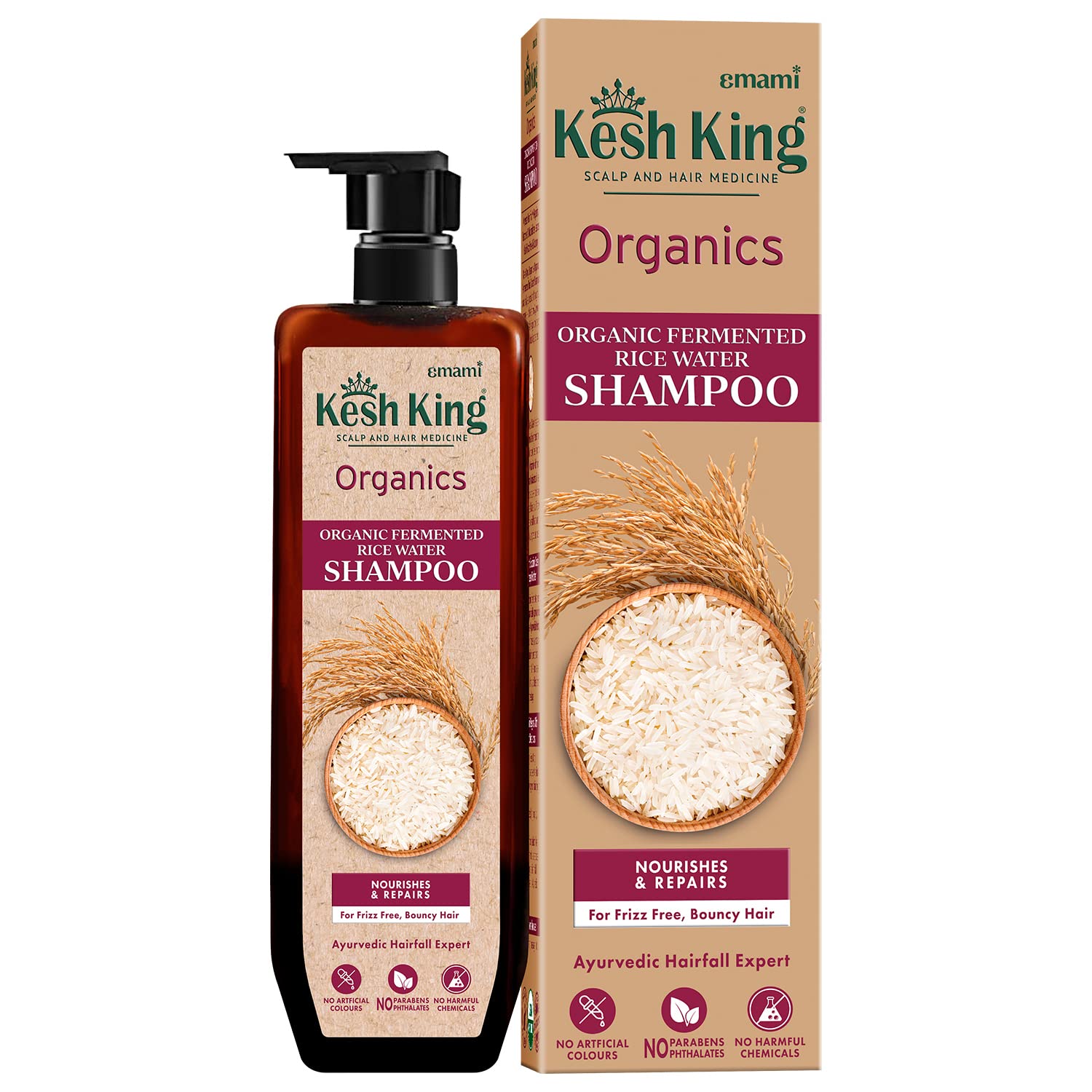 Kesh King Ayurvedic rice water shampoo bottle for dry frizzy hair