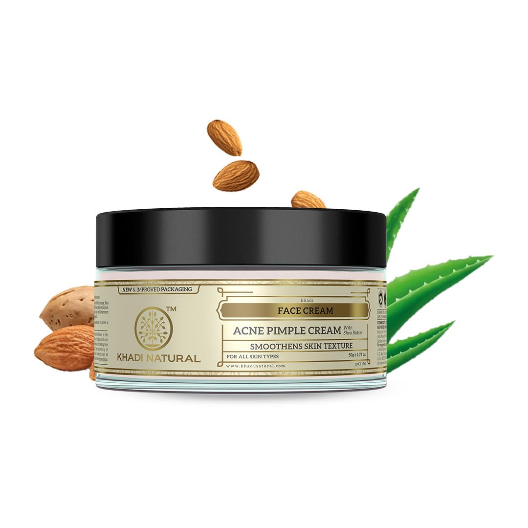 Front view of Khadi Natural acne pimple cream 50g jar