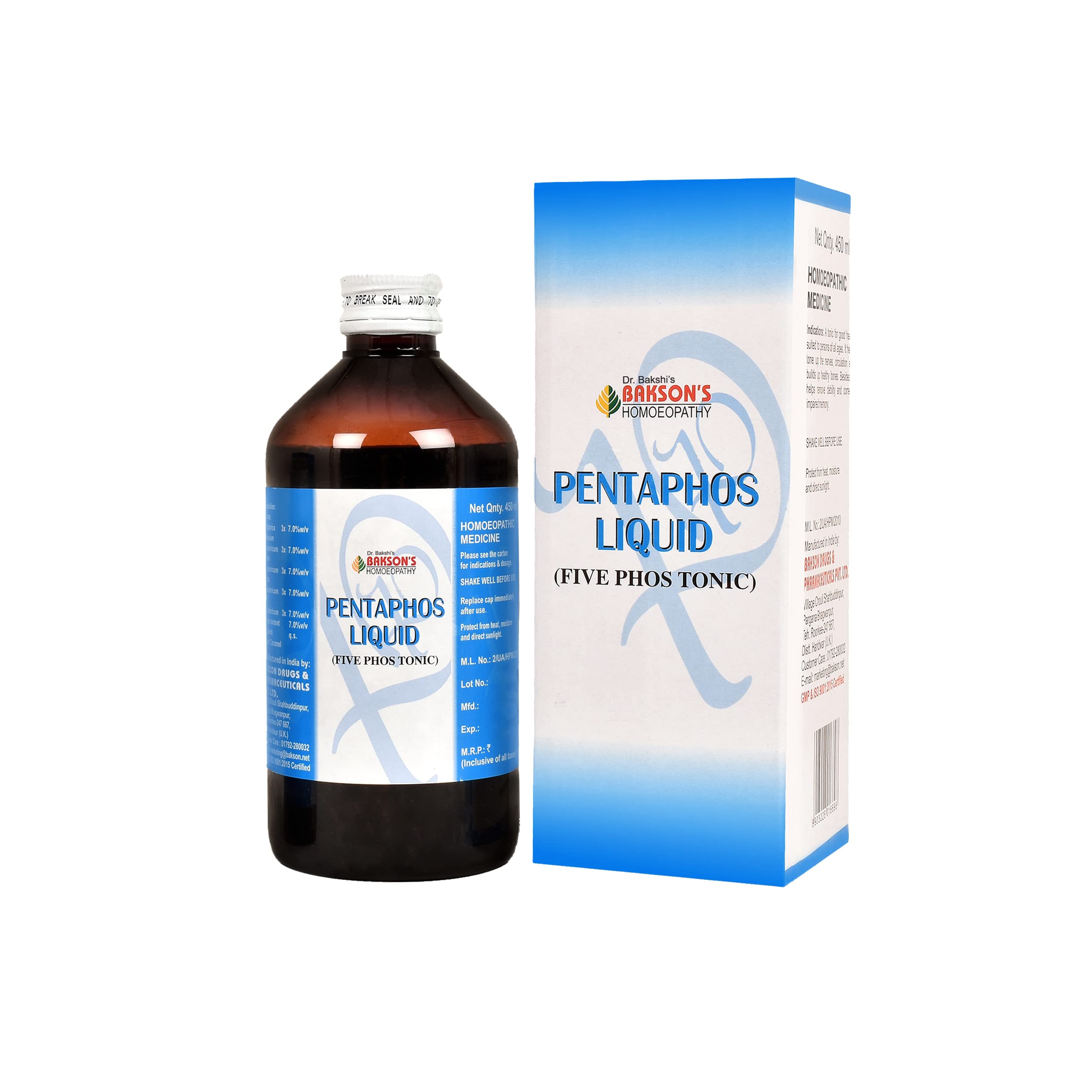 Bakson's Homoeopathy Pentaphos Syrup bottle packaging 450 ml
