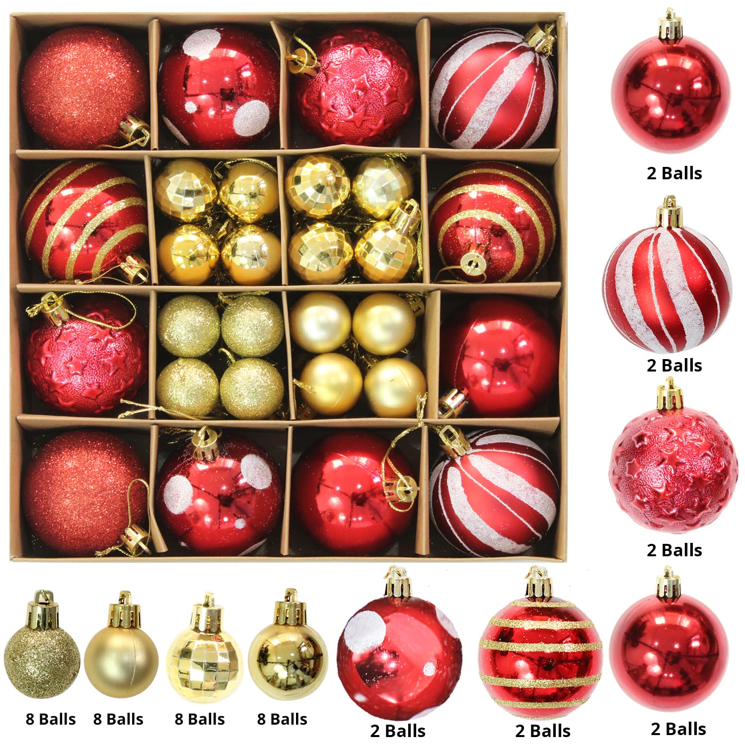 TIED RIBBONS Christmas Decoration Balls Set 44 Pcs (Multi, 7.6 cm & 3.5 cm) for Christmas Tree Decoration Hanging Ornaments Props Xmas - Christmas Tree Decoration Items for Home Office Church Décor – view 2