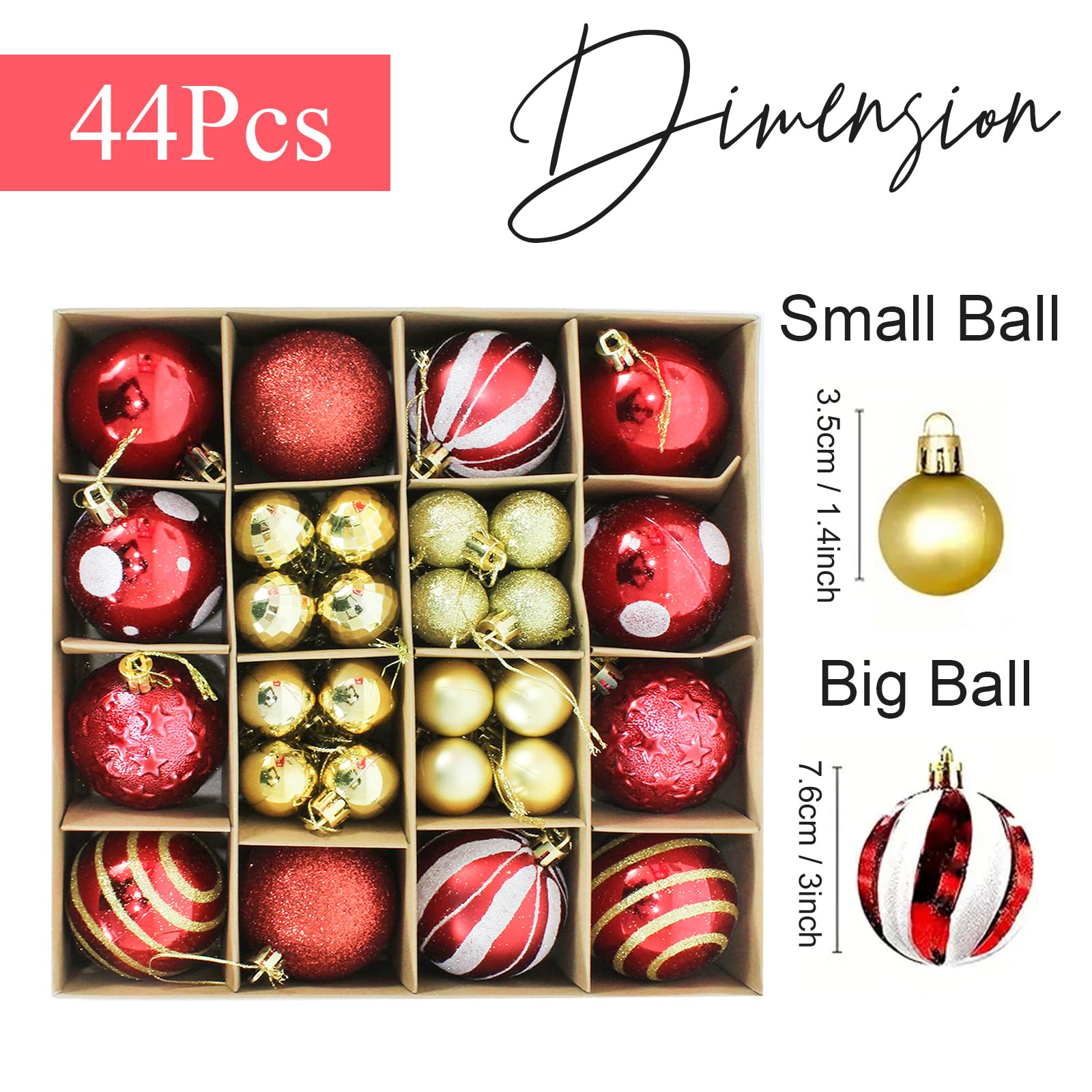 TIED RIBBONS Christmas Decoration Balls Set 44 Pcs (Multi, 7.6 cm & 3.5 cm) for Christmas Tree Decoration Hanging Ornaments Props Xmas - Christmas Tree Decoration Items for Home Office Church Décor – view 7