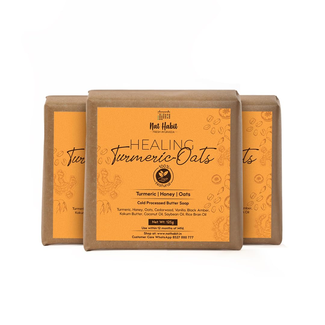 Pack of three Nat Habit turmeric oats bath butter soap bars