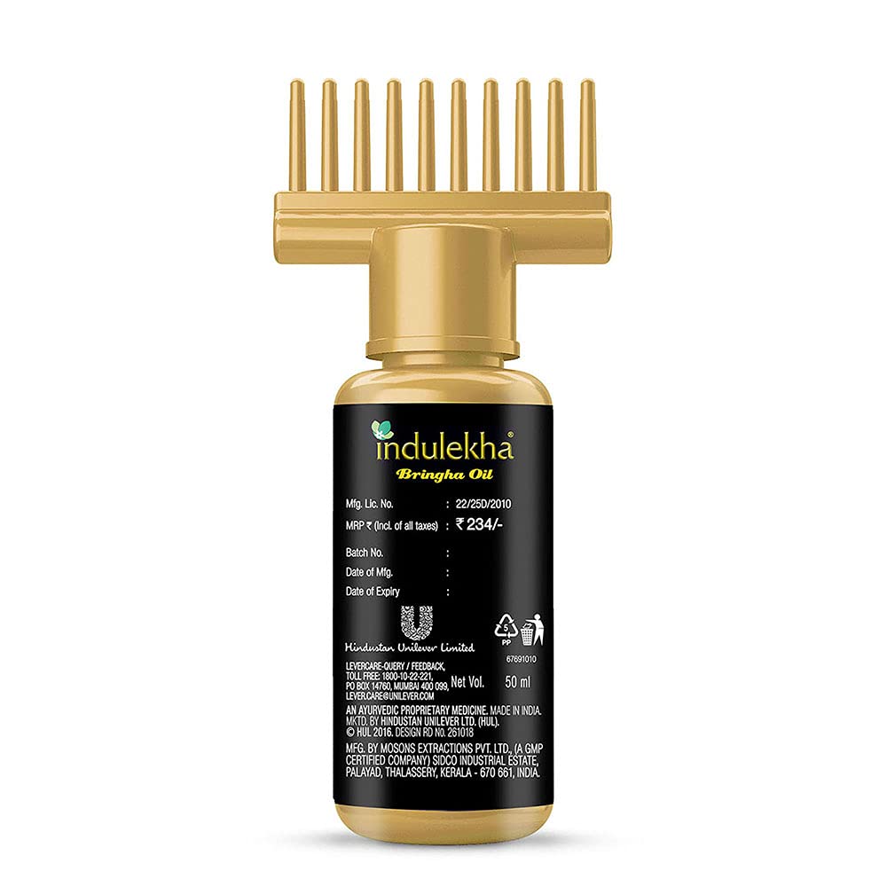 Indulekha Bringha Ayurvedic Hair Oil 100 ml, Hair Fall Control and Hair Growth with Bringharaj & Coconut Oil - Comb Applicator Bottle for Men & Women & Ayurvedic Shampoo 200 ml – view 3