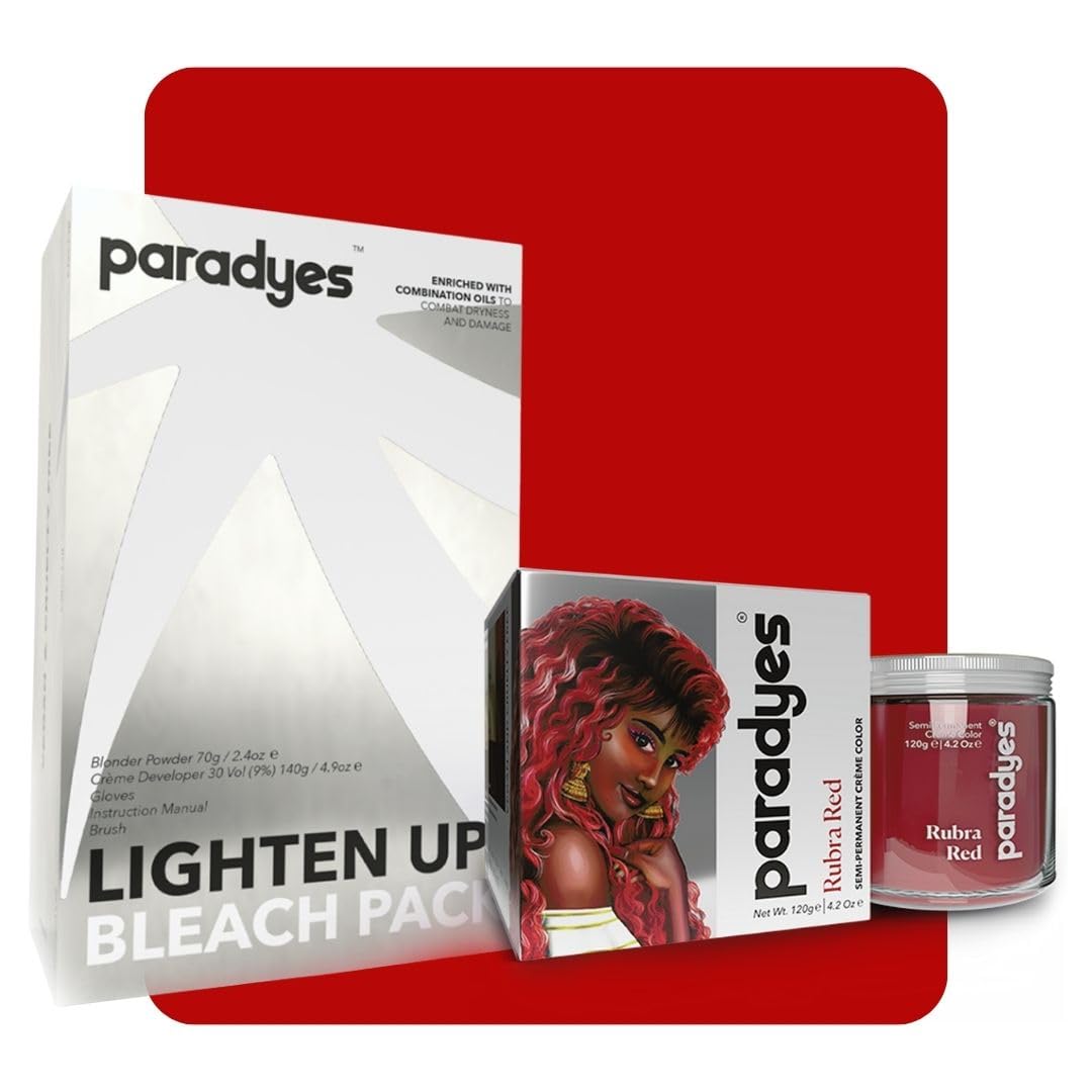 Paradyes semi-permanent Rubra Red color and Lighten Up bleach kit